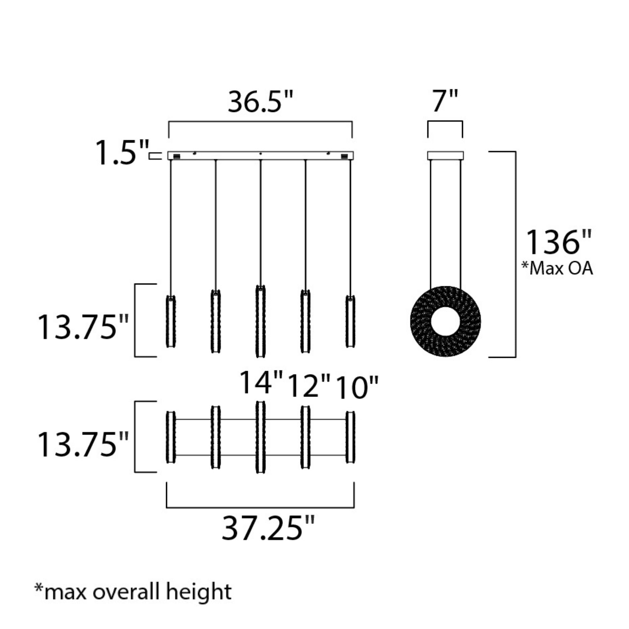 ET2 Lighting - Charm 37" 5-Light LED Linear Pendant, Polished Chrome Finish | Bees Lighting
