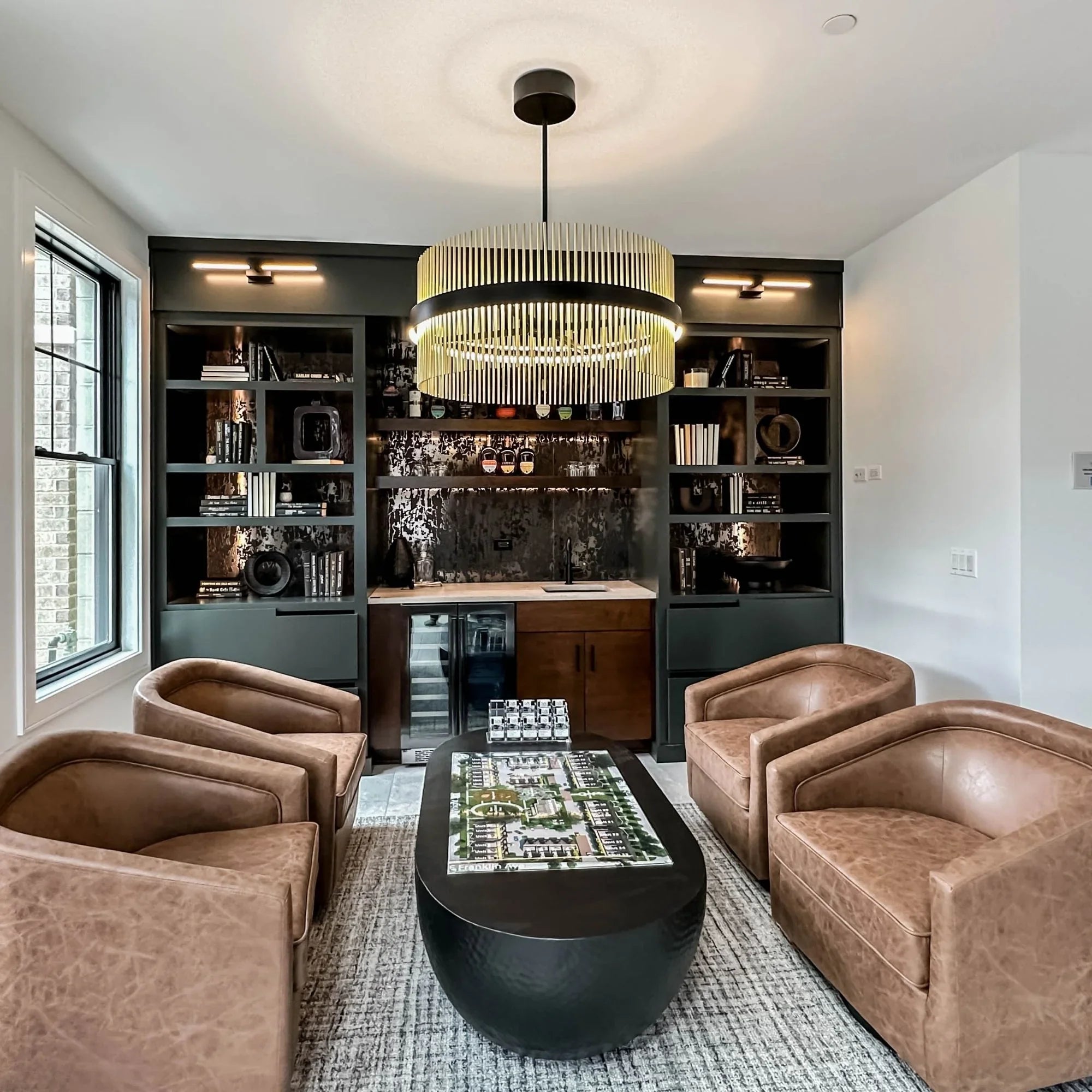 Chimes WiZ 34" LED Pendant, Black & Satin Brass Finish