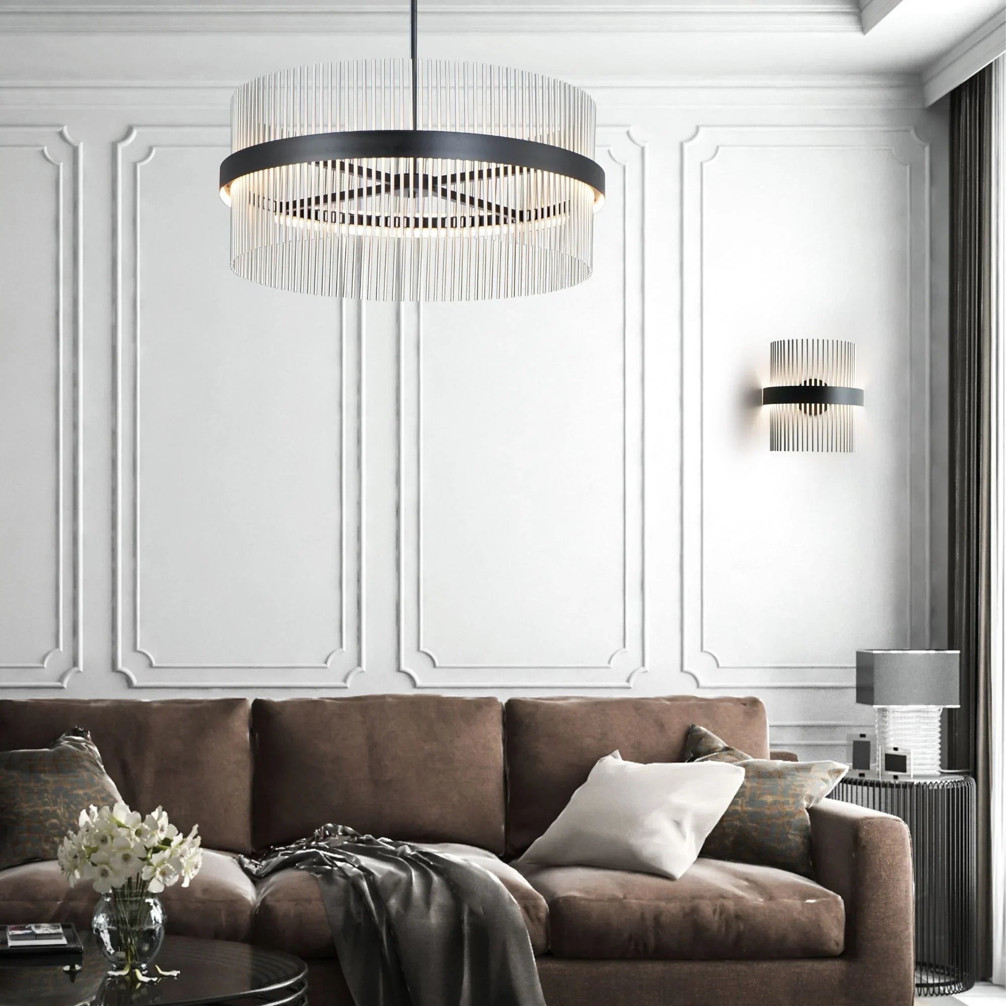 ET2 Lighting - Chimes WiZ 15" LED Wall Sconce, Black & Satin Nickel Finish | Bees Lighting