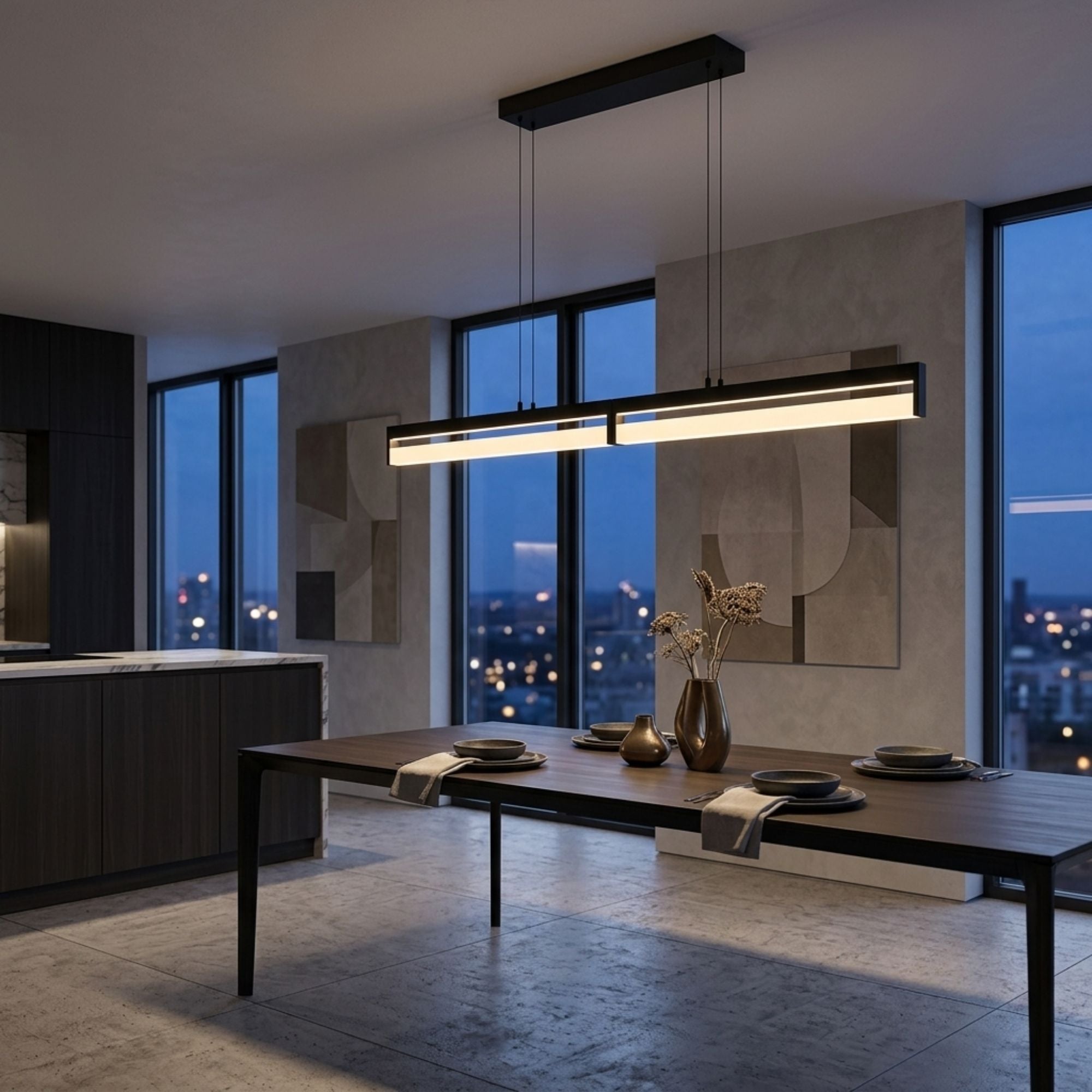 ET2 Crossbar 48 in. Pendant Light, Black, Integrated LED