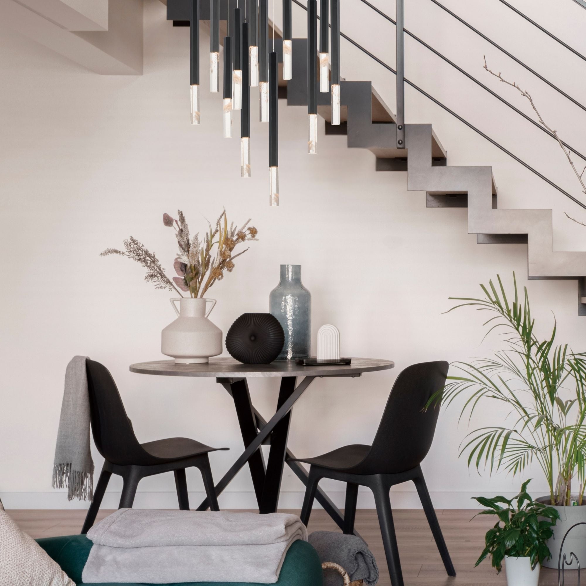 Diaphane 28" 12-Light LED Pendant, Black Finish