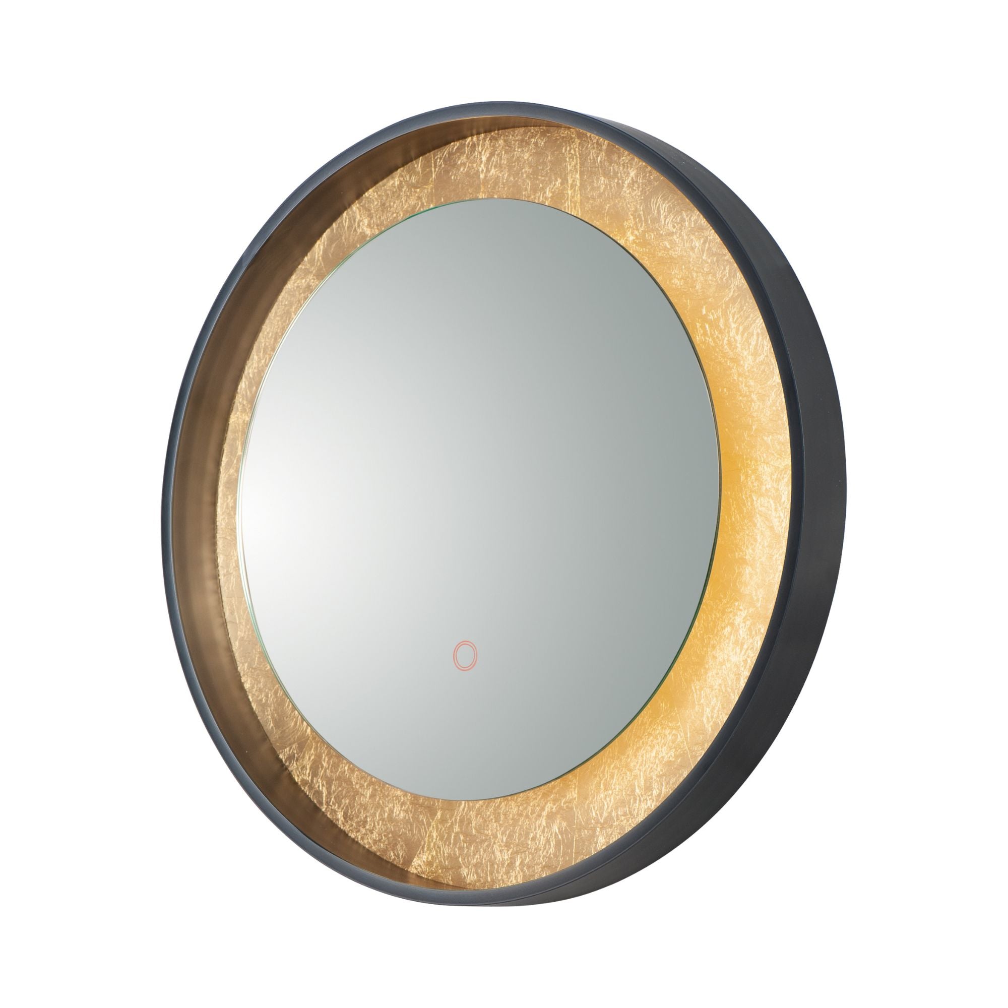 Floating 23.5" Round LED Mirror, Gold Leaf & Black Finish