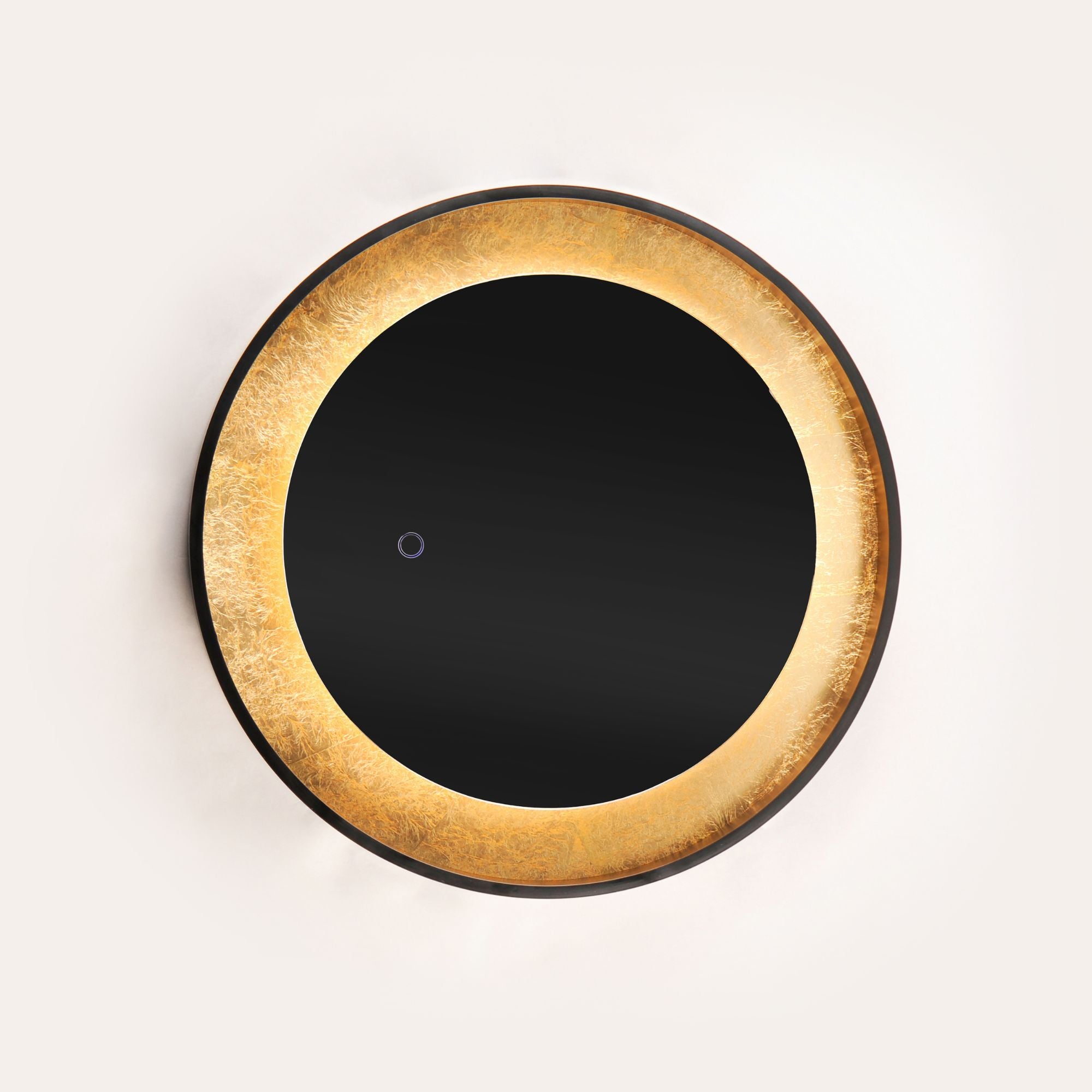 Floating 23.5" Round LED Mirror, Gold Leaf & Black Finish