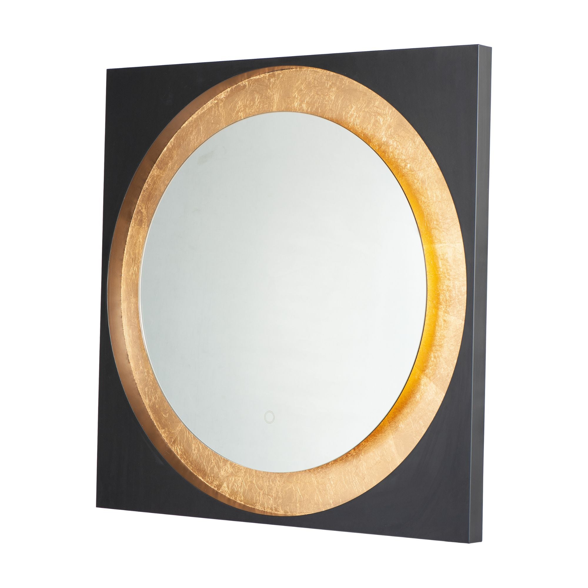 Floating 31.5" Square LED Mirror, Gold Leaf & Black Finish