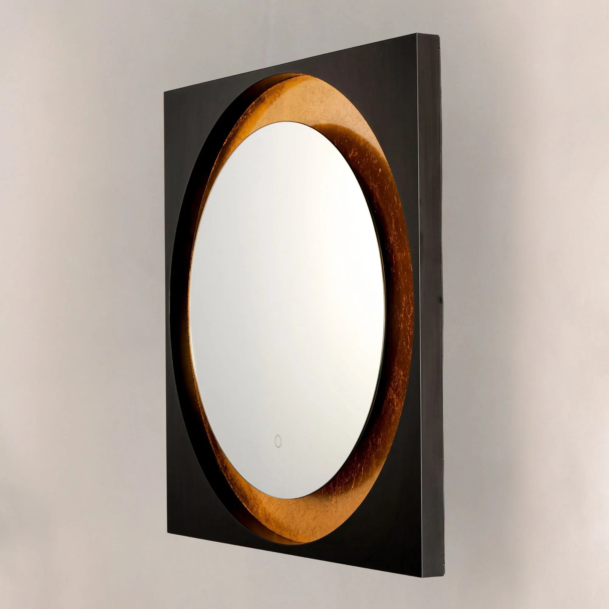 Floating 31.5" Square LED Mirror, Gold Leaf & Black Finish