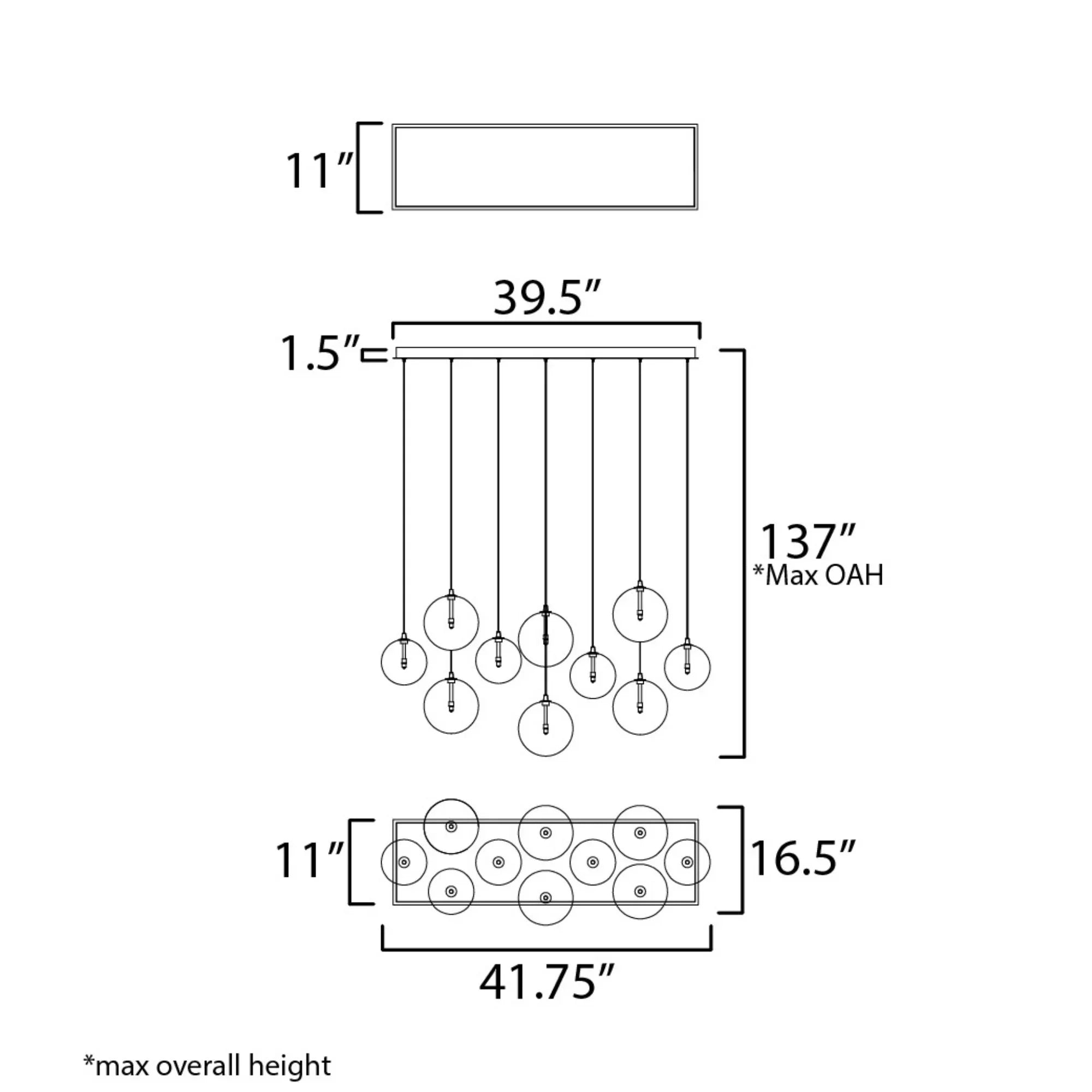 ET2 Lighting - Global 42" 10-Light Linear LED Pendant, Black Finish | Bees Lighting