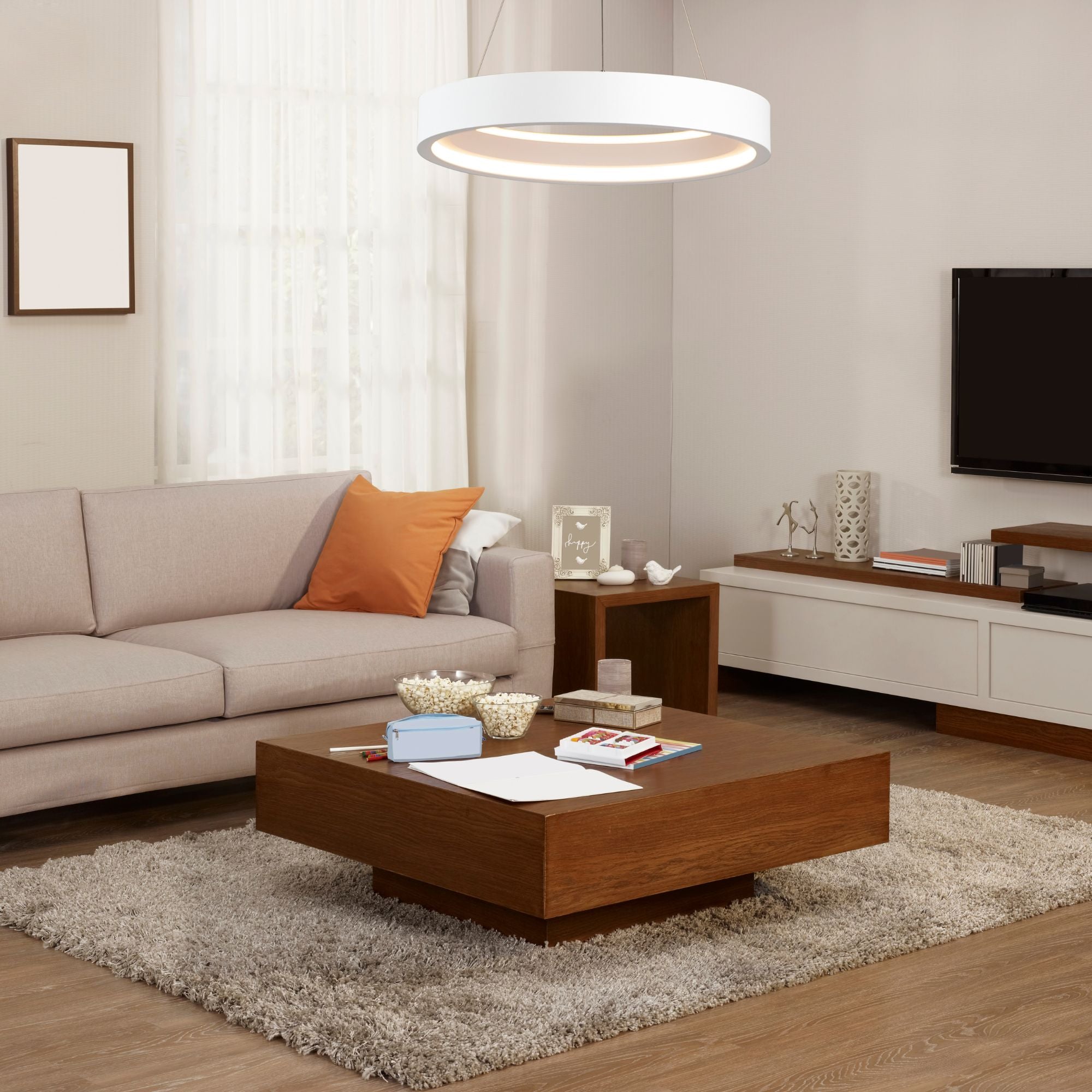 ET2 Lighting - iCorona FoH 29" LED Pendant, Matte White Finish | Bees Lighting