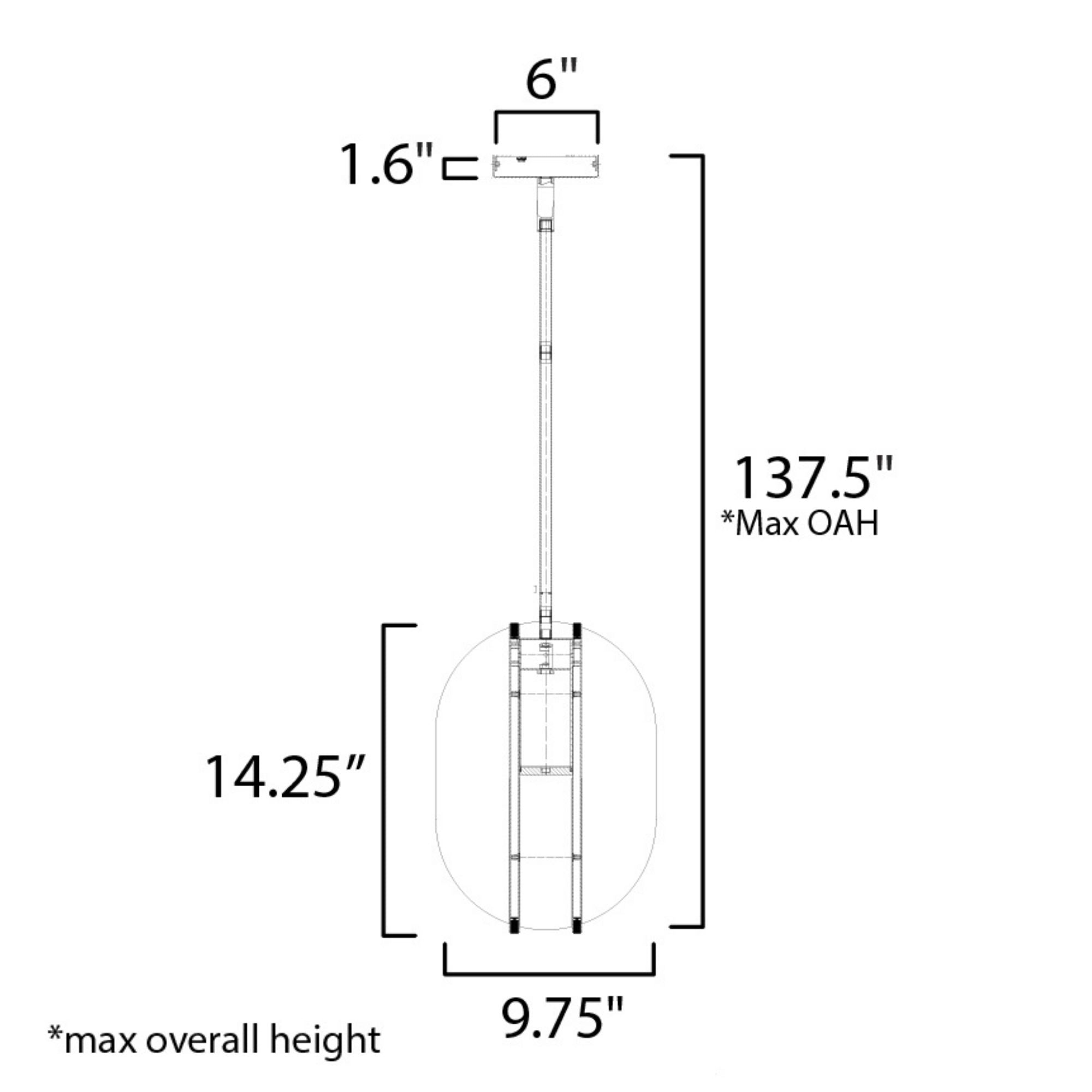Interval 14" LED Medium Ellipse Pendant, Black Finish