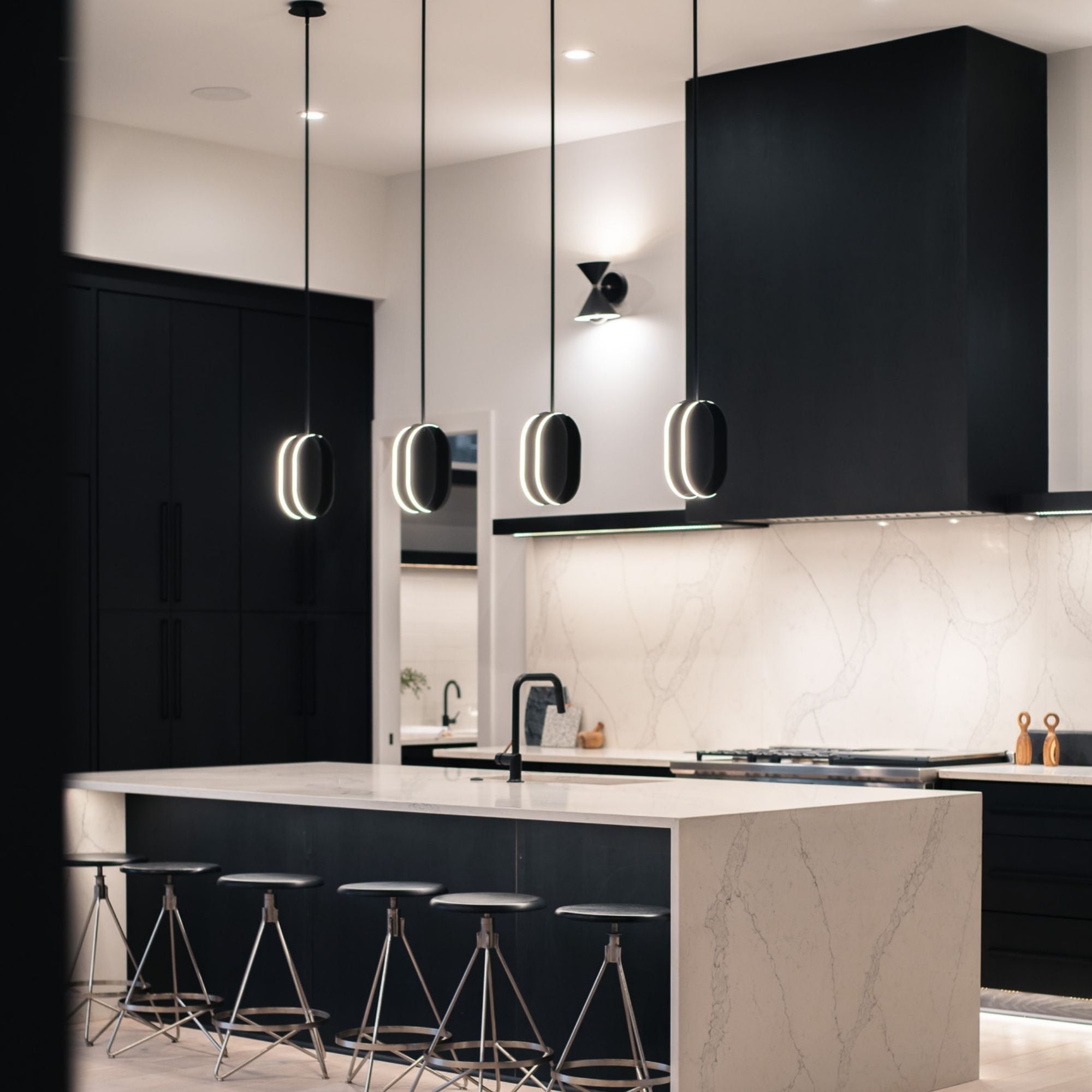 Interval 14" LED Medium Ellipse Pendant, Black Finish