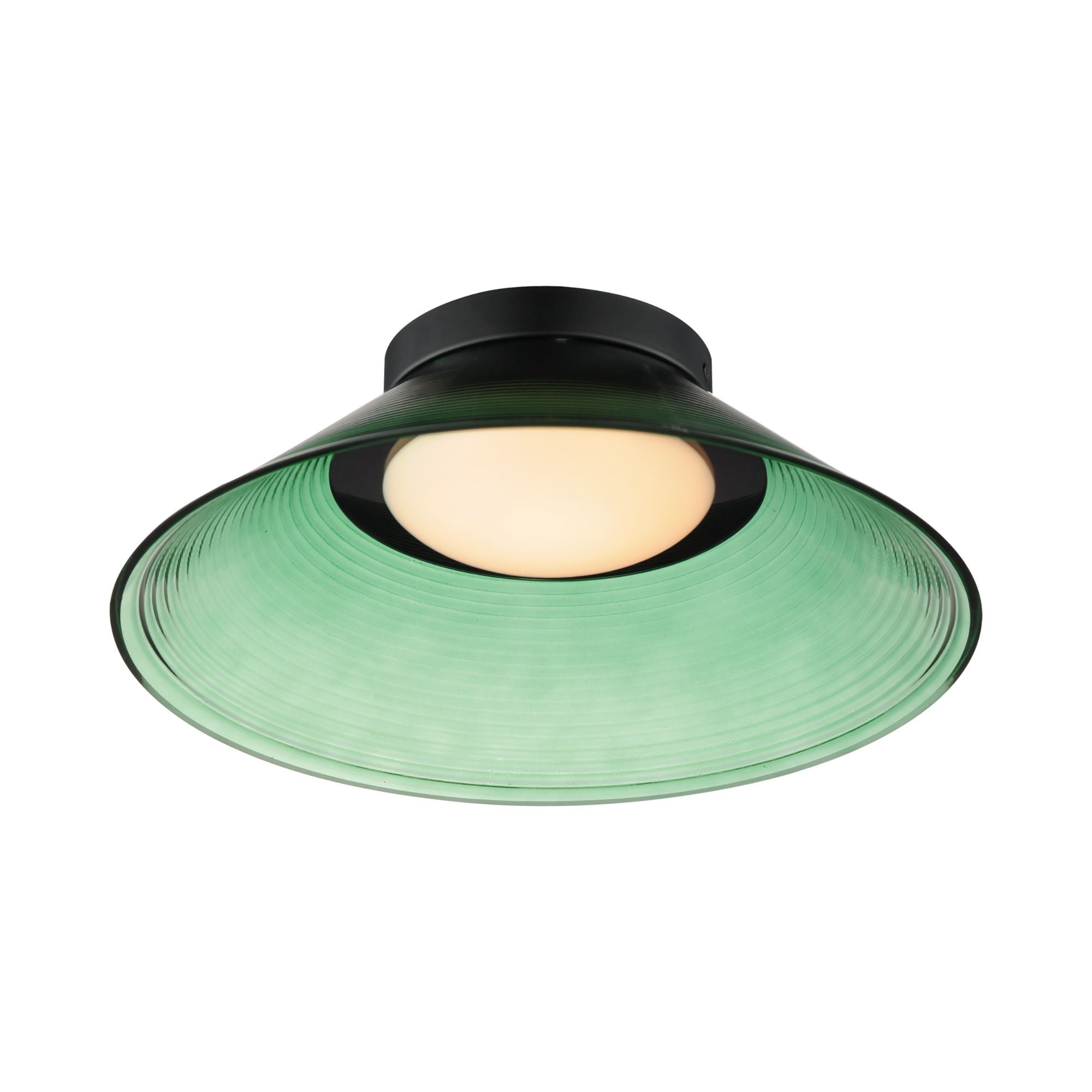 Jensen 12" LED Wall Sconce/Flush Mount, Black Finish with Green Glass