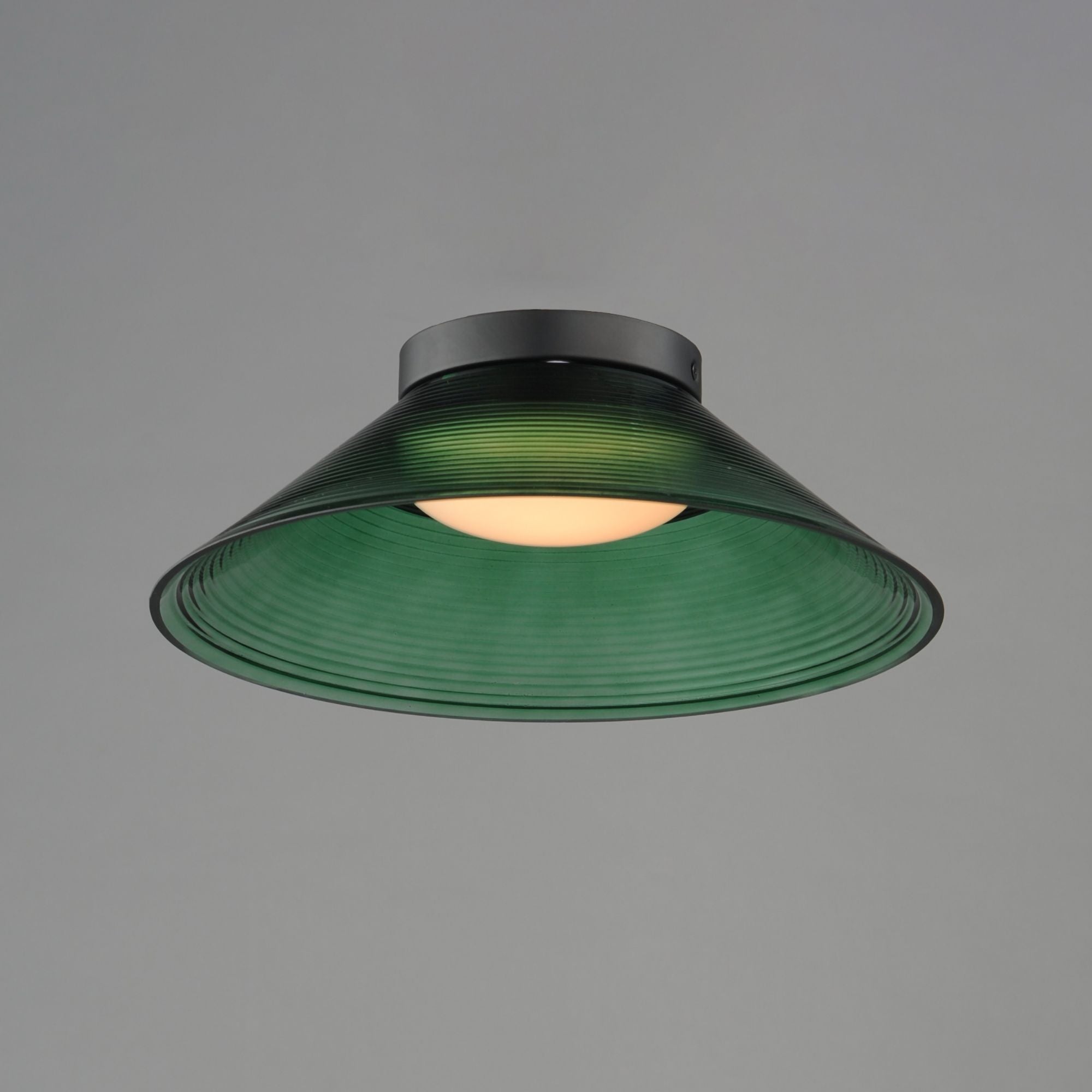 Jensen 12" LED Wall Sconce/Flush Mount, Black Finish with Green Glass