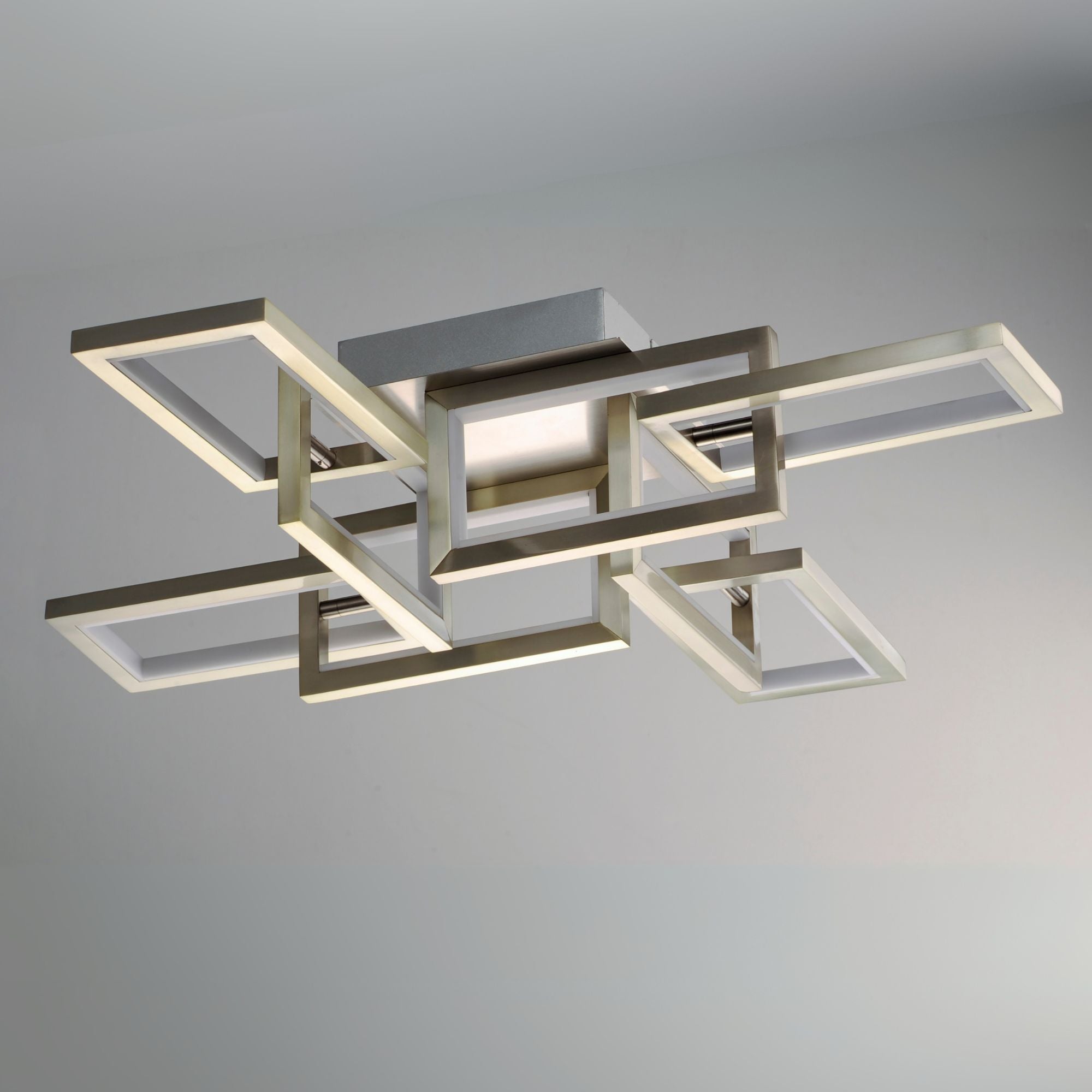 Link 29" Geometric LED Flush Mount, Satin Nickel Finish