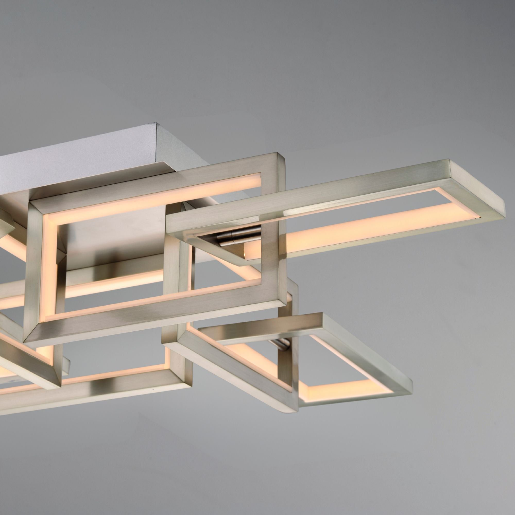 Link 29" Geometric LED Flush Mount, Satin Nickel Finish