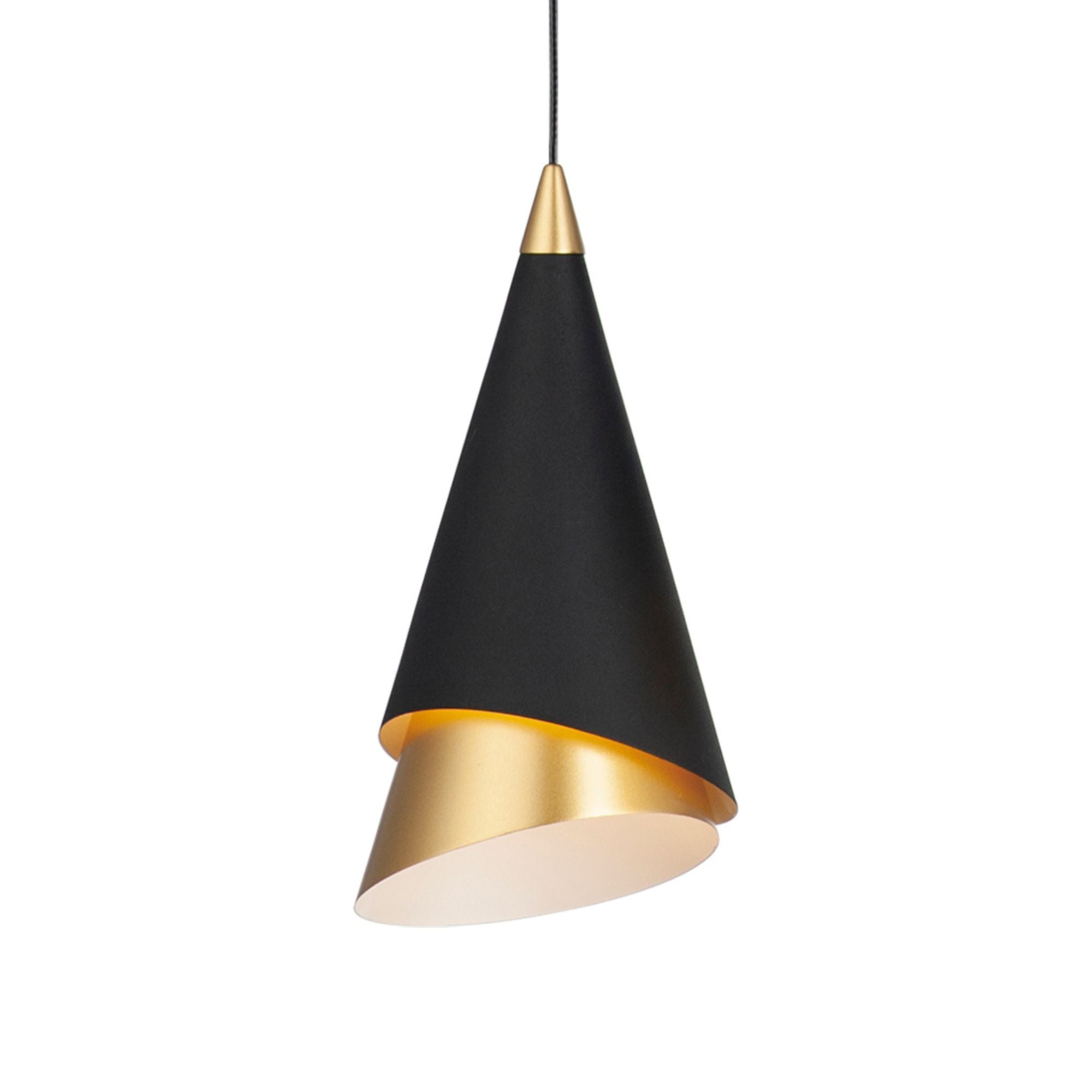 Mermaid 5" LED Mini Cone Pendant, Black & Metallic Gold Finish