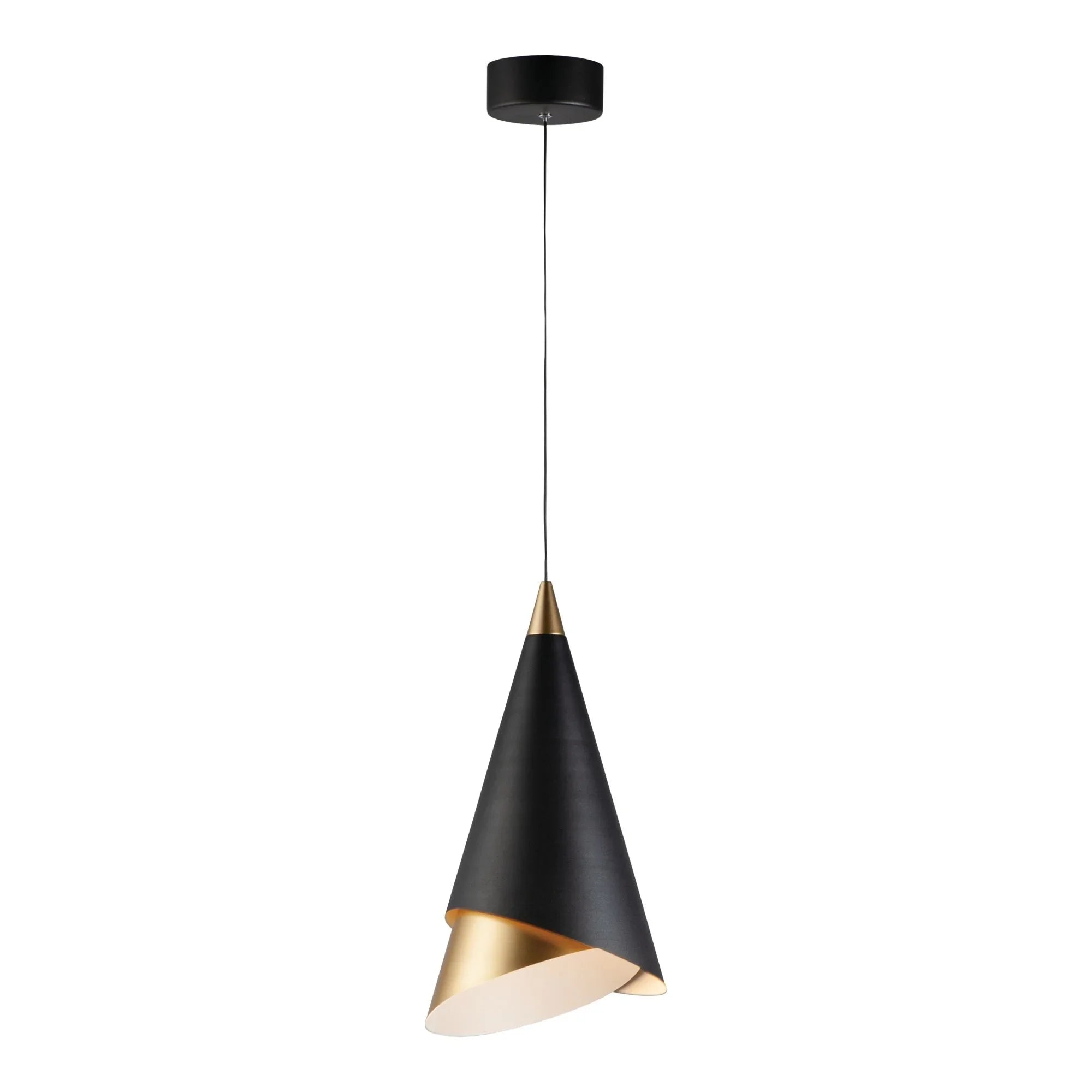 ET2 Lighting - Mermaid 10" LED Mini Cone Pendant, Black & Metallic Gold Finish | Bees Lighting
