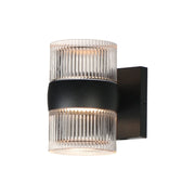 Modular 8" 2-Light LED Outdoor Wall Sconce, Black Finish with Clear Ribbed Glass