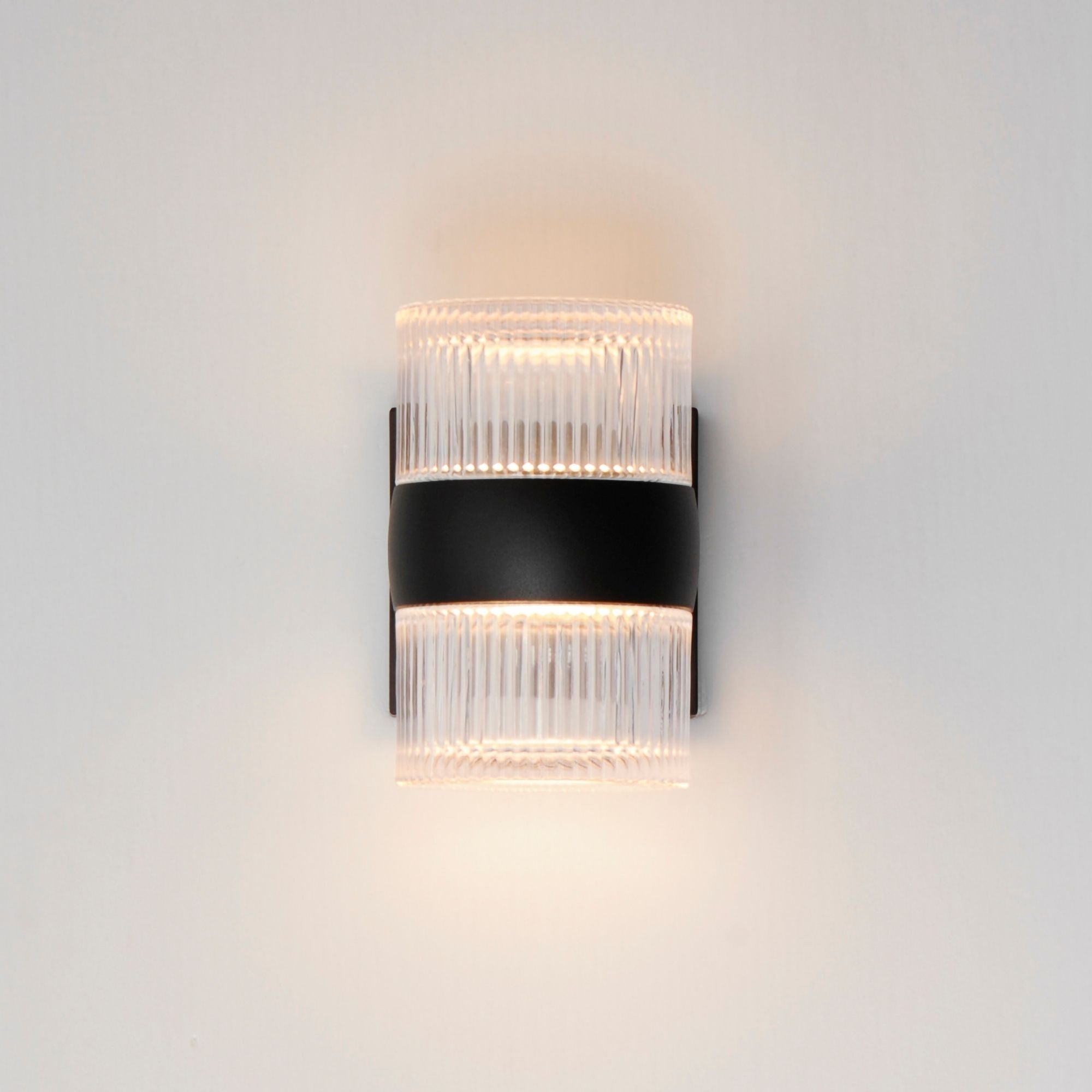 Modular 8" 2-Light LED Outdoor Wall Sconce, Black Finish with Clear Ribbed Glass