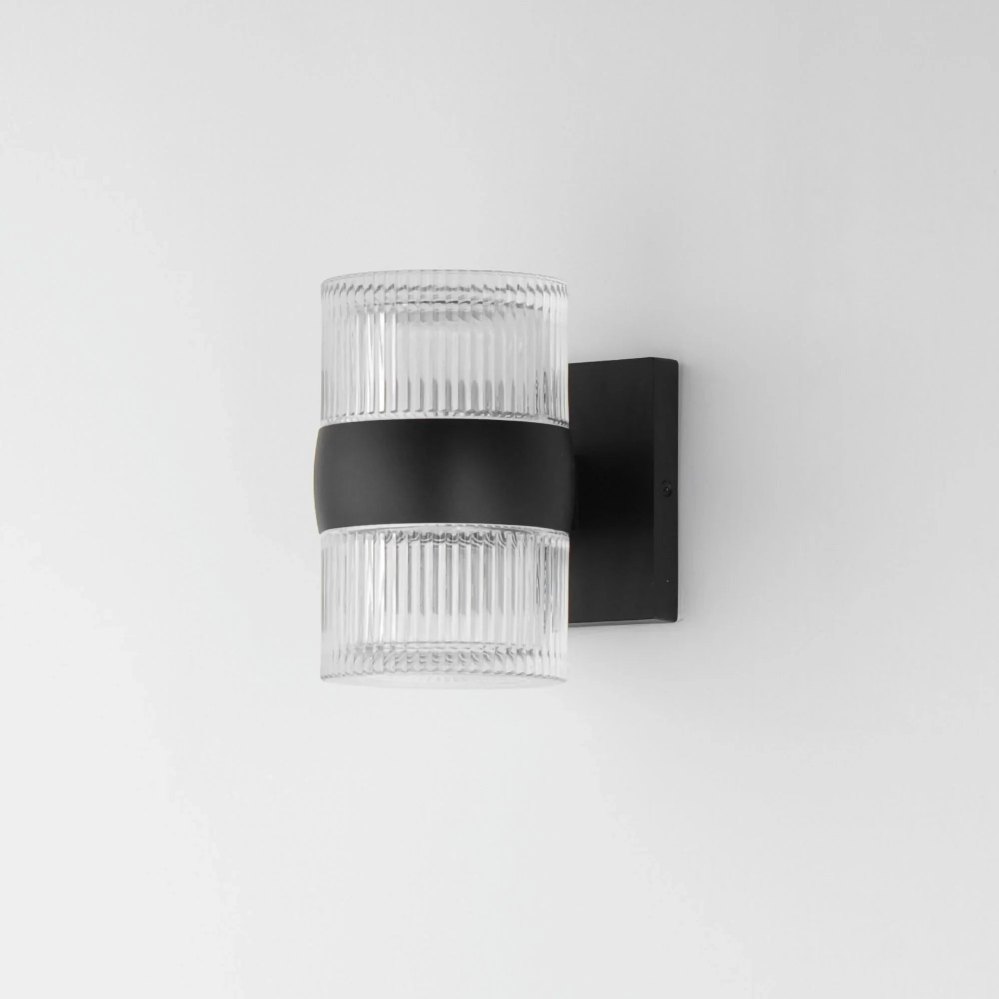 Modular 8" 2-Light LED Outdoor Wall Sconce, Black Finish with Clear Ribbed Glass