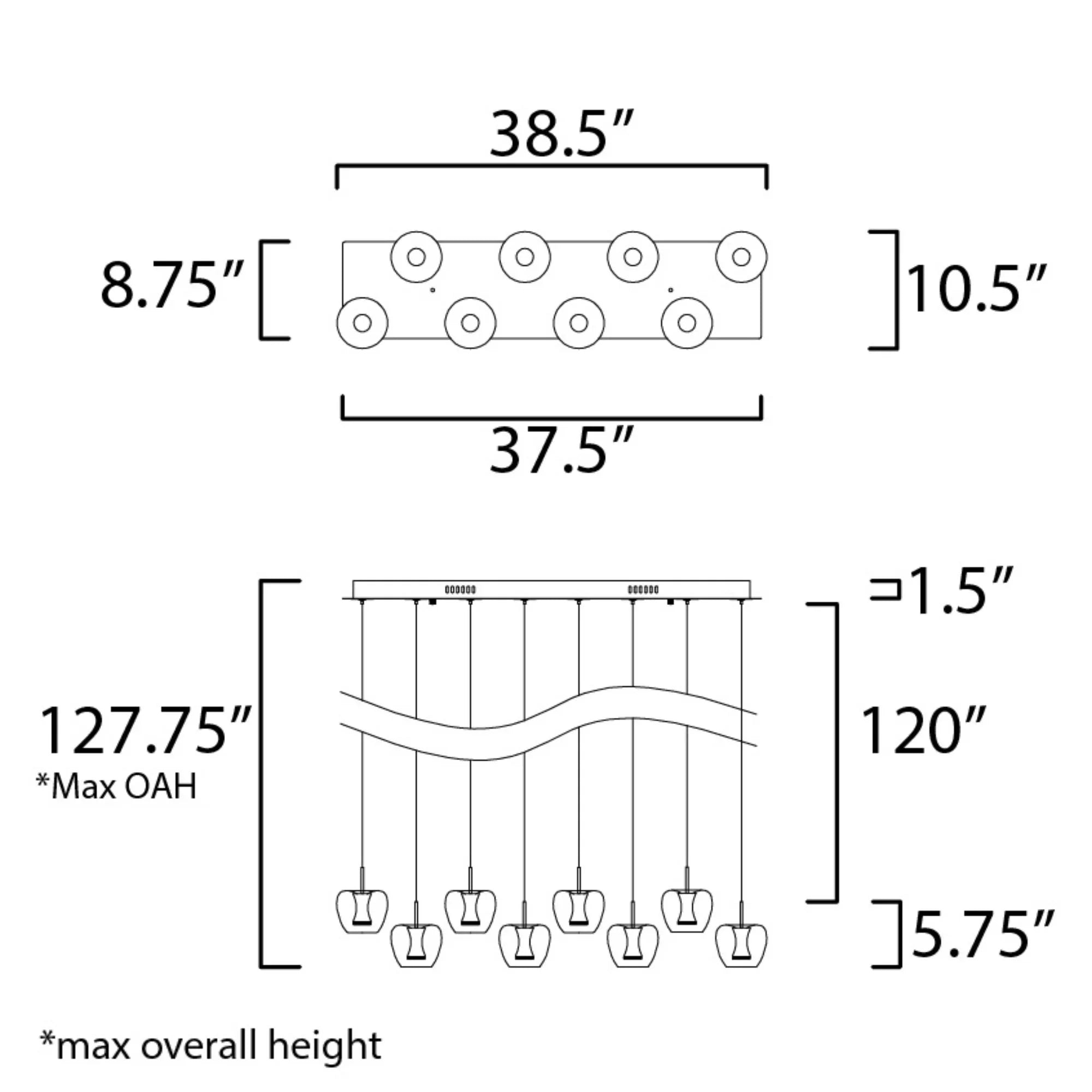 ET2 Lighting - Newton 39" 8-Light LED Linear Pendant, Black & Gold Finish | Bees Lighting
