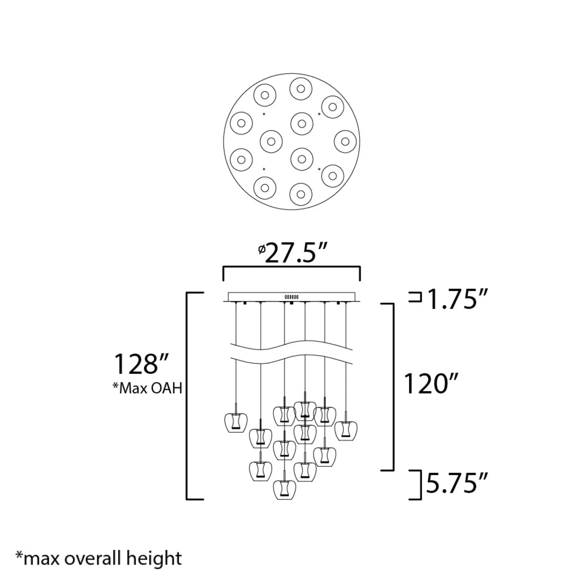 ET2 Lighting - Newton 28" 12-Light LED Pendant, Black & Gold Finish | Bees Lighting