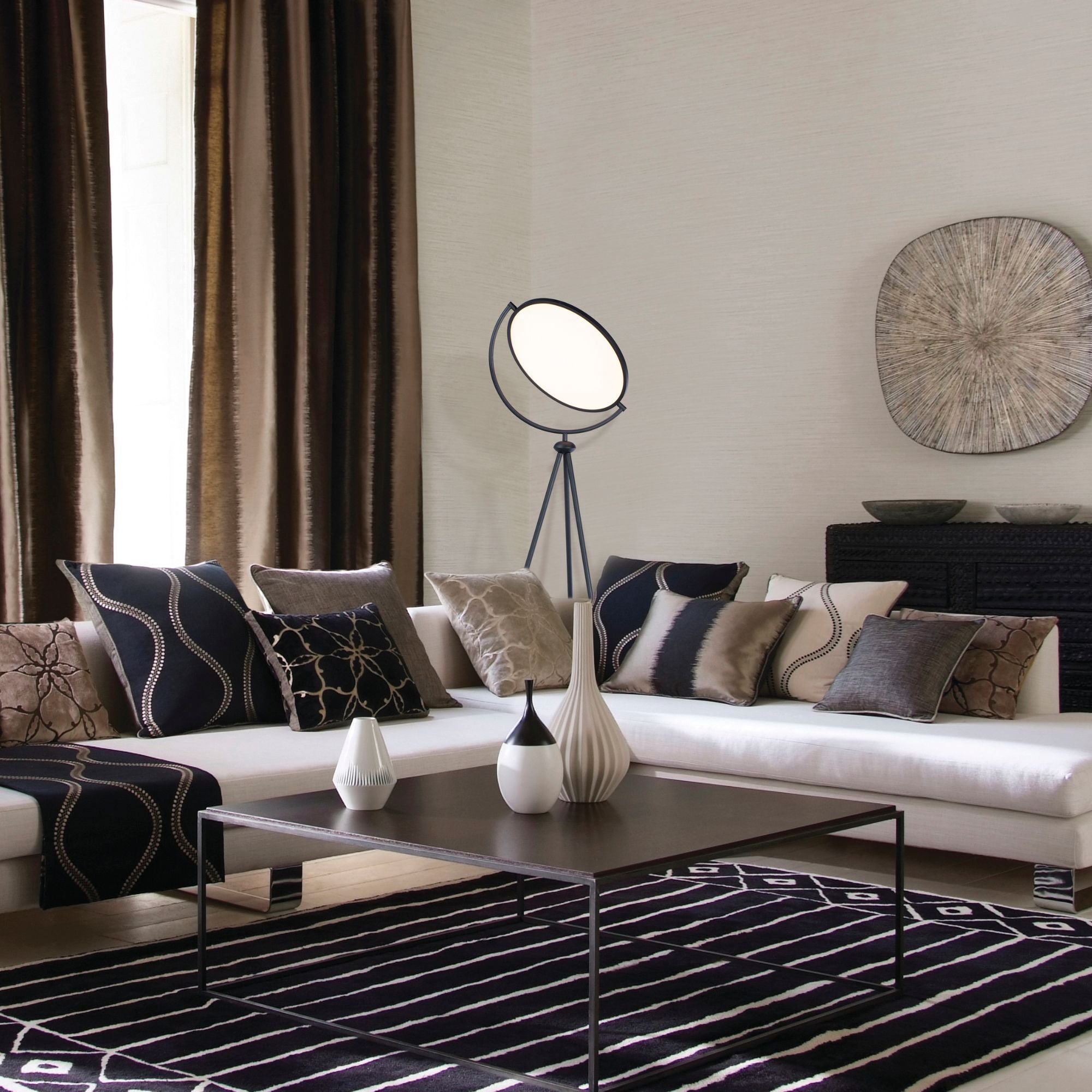 Paddle 68" Floor Lamp with Edge-Lit Adjustable Disc, Black Finish
