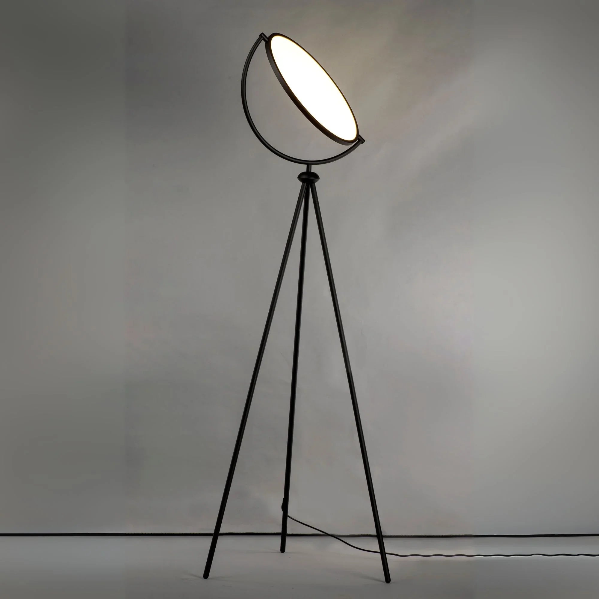 ET2 Lighting - Paddle 68" Floor Lamp with Edge-Lit Adjustable Disc, Black Finish | Bees Lighting
