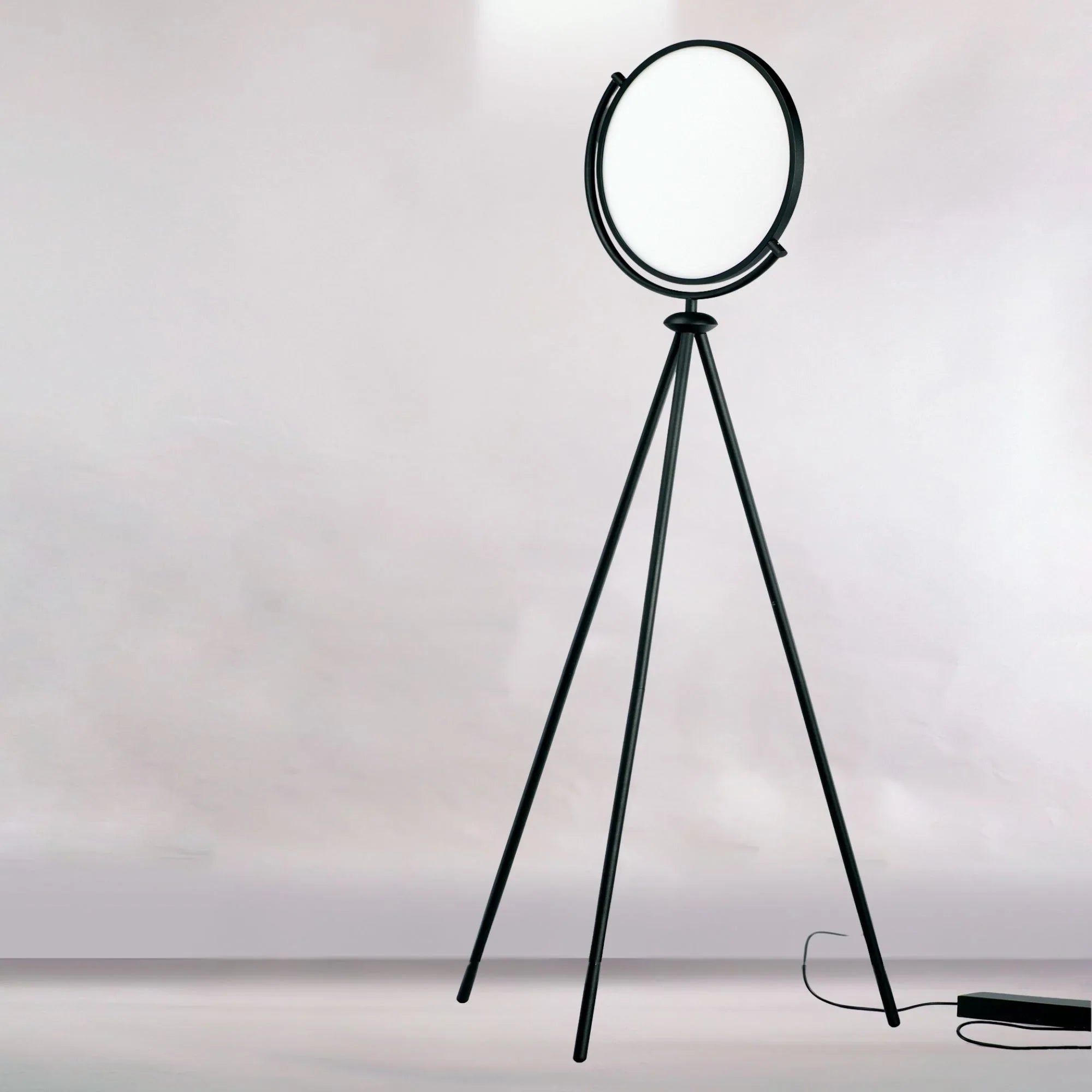 ET2 Lighting - Paddle 68" Floor Lamp with Edge-Lit Adjustable Disc, Black Finish | Bees Lighting