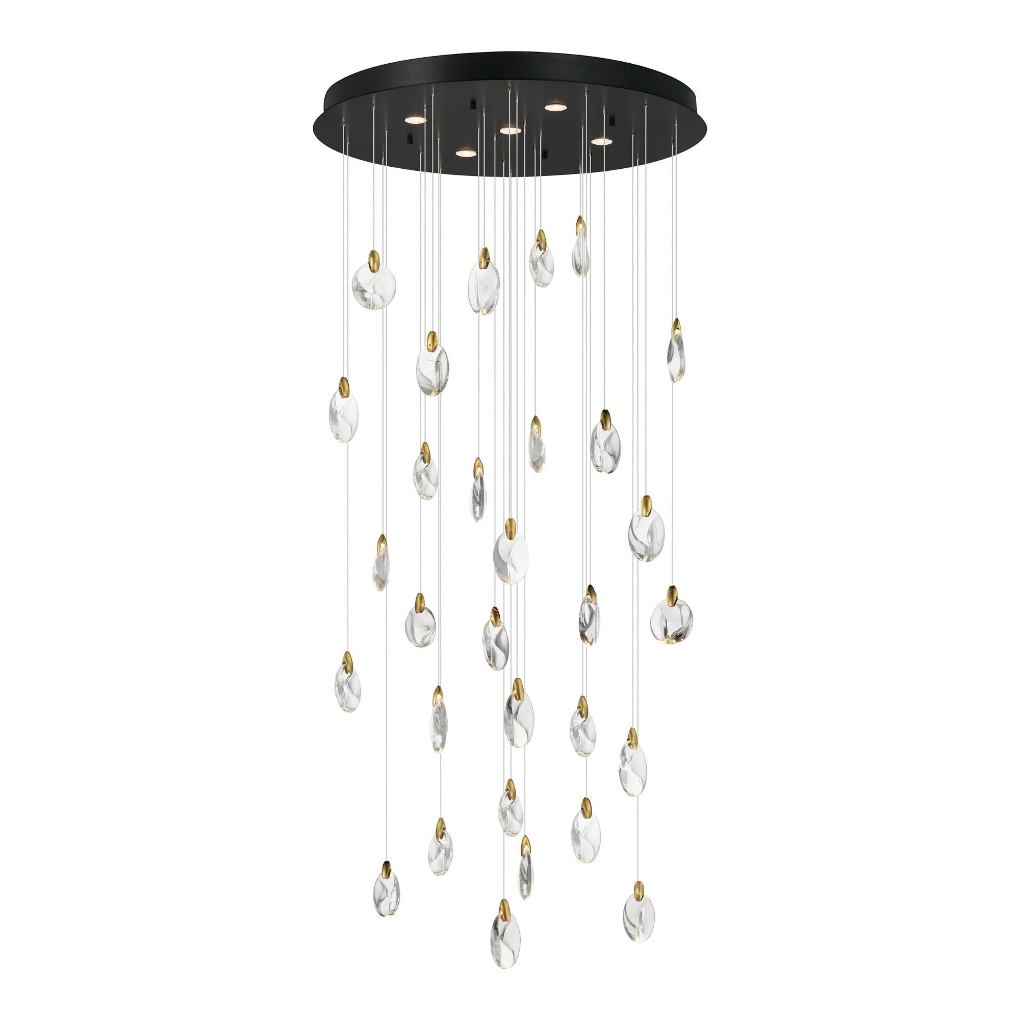 Pebble 36" LED Pendant, Black & Polished Gold Finish