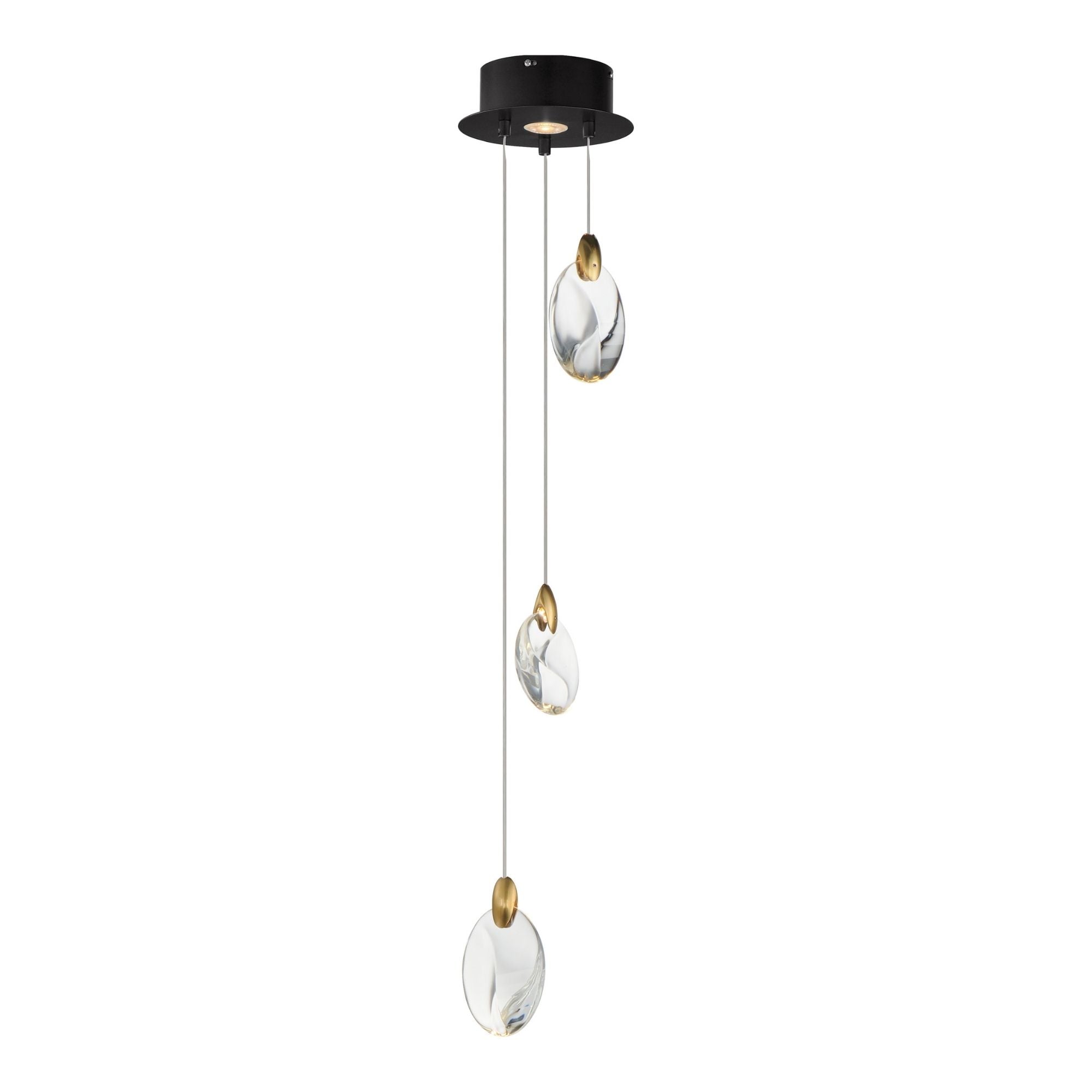 Pebble 8" LED Pendant, Black & Polished Gold Finish
