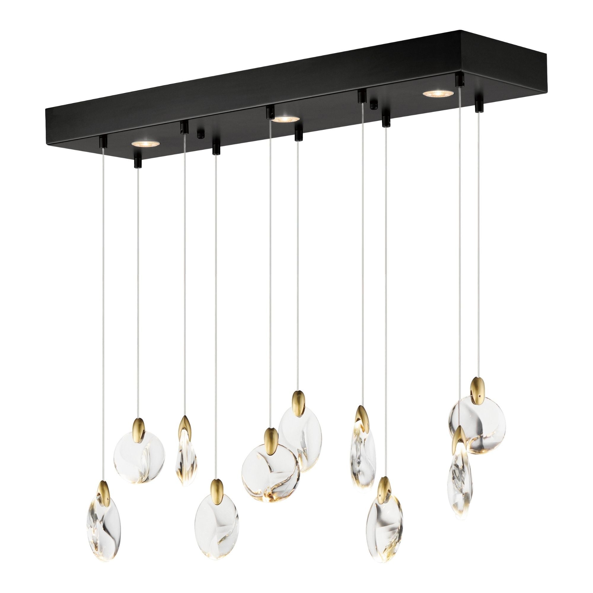 Pebble 36" LED Linear Pendant, Black & Polished Gold Finish