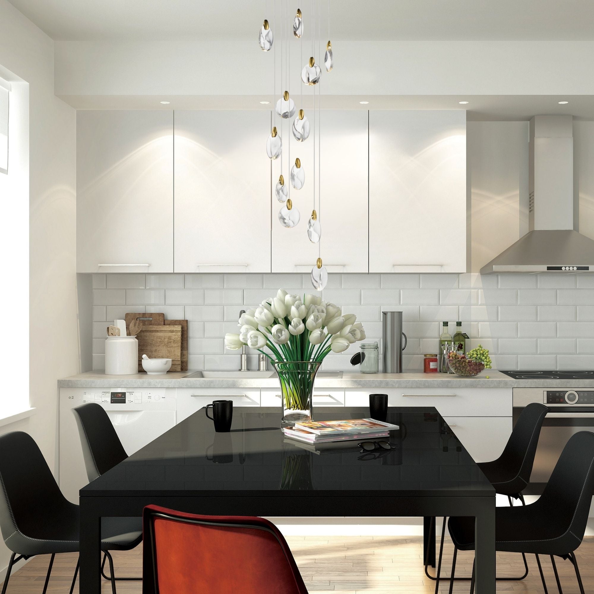 Pebble 16" LED Pendant, Black & Polished Gold Finish