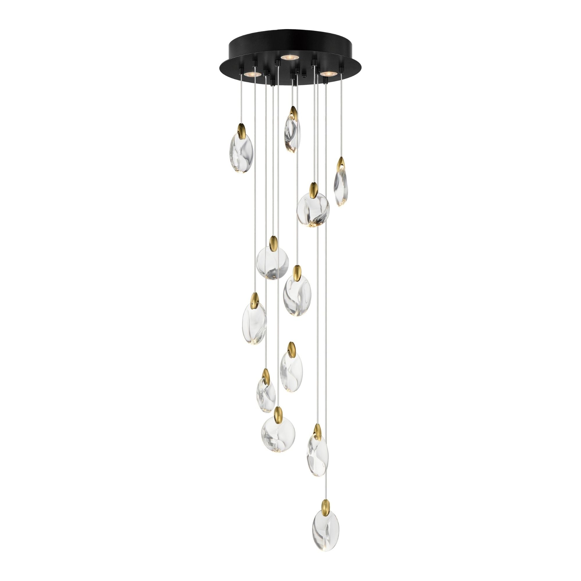 Pebble 16" LED Pendant, Black & Polished Gold Finish