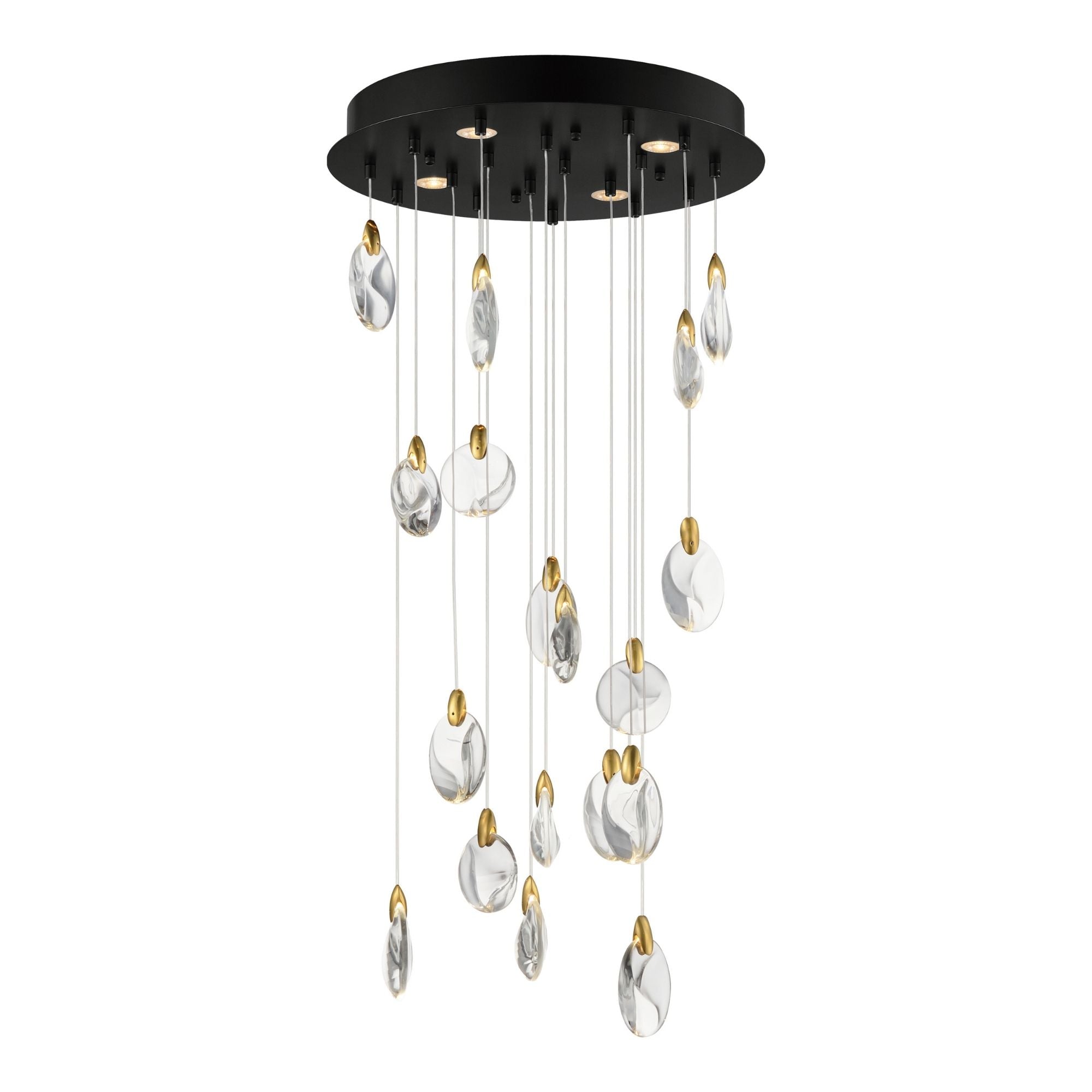 Pebble 22" LED Pendant, Black & Polished Gold Finish