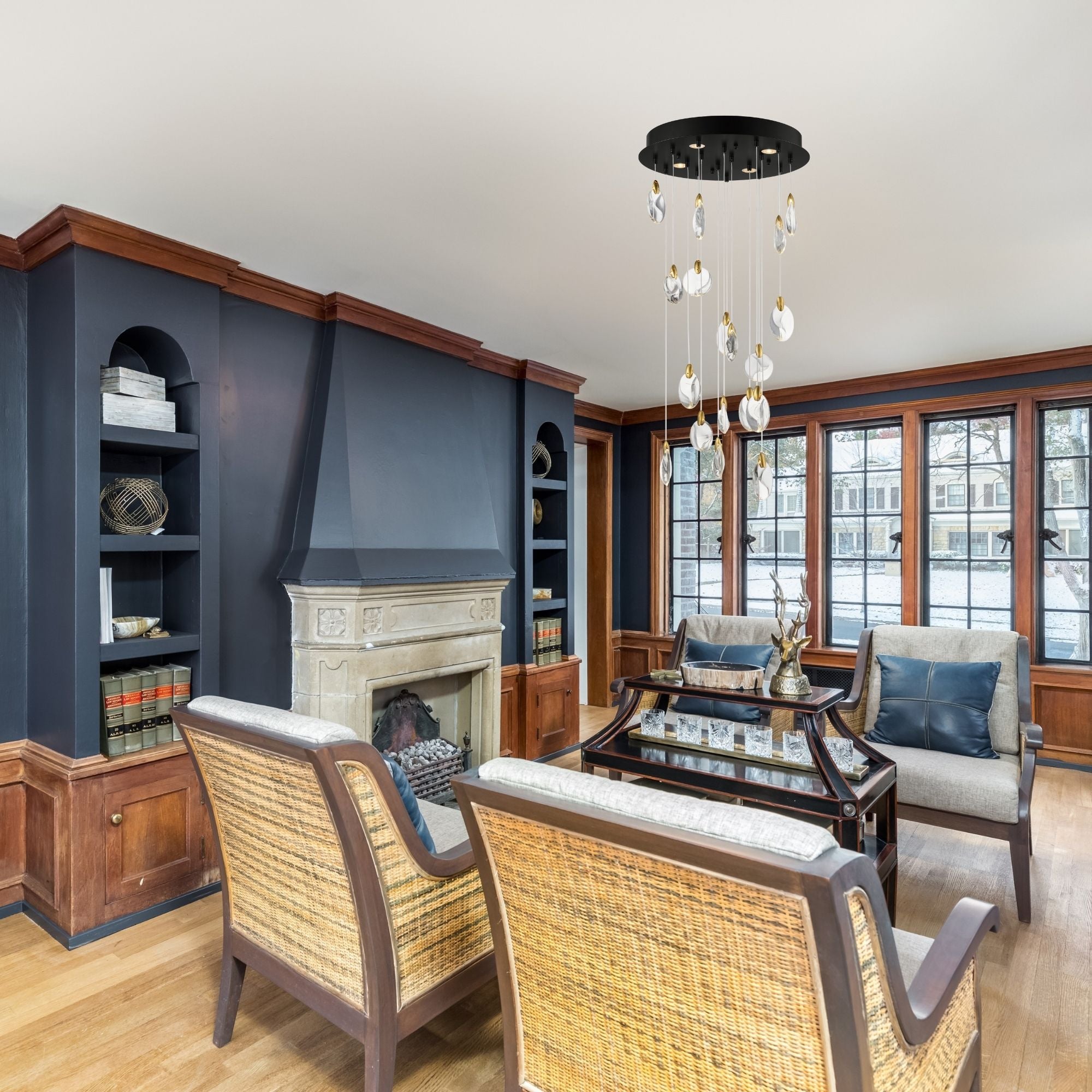 Pebble 22" LED Pendant, Black & Polished Gold Finish