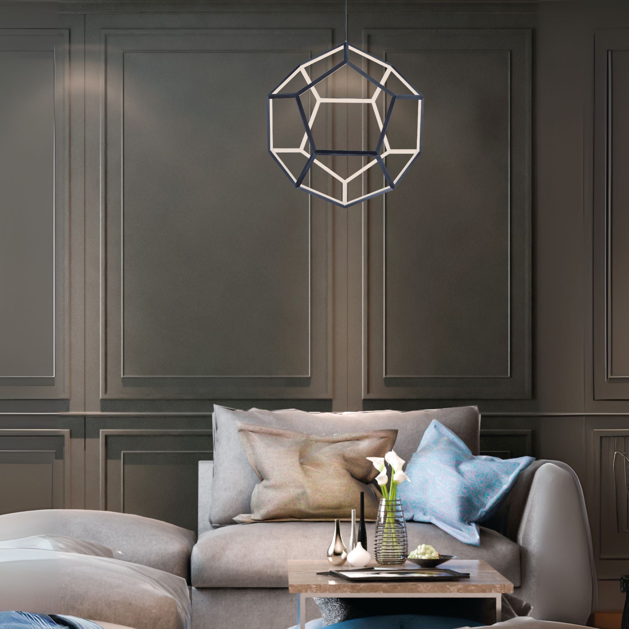 Penta 22" Medium LED Pendant, Black Finish