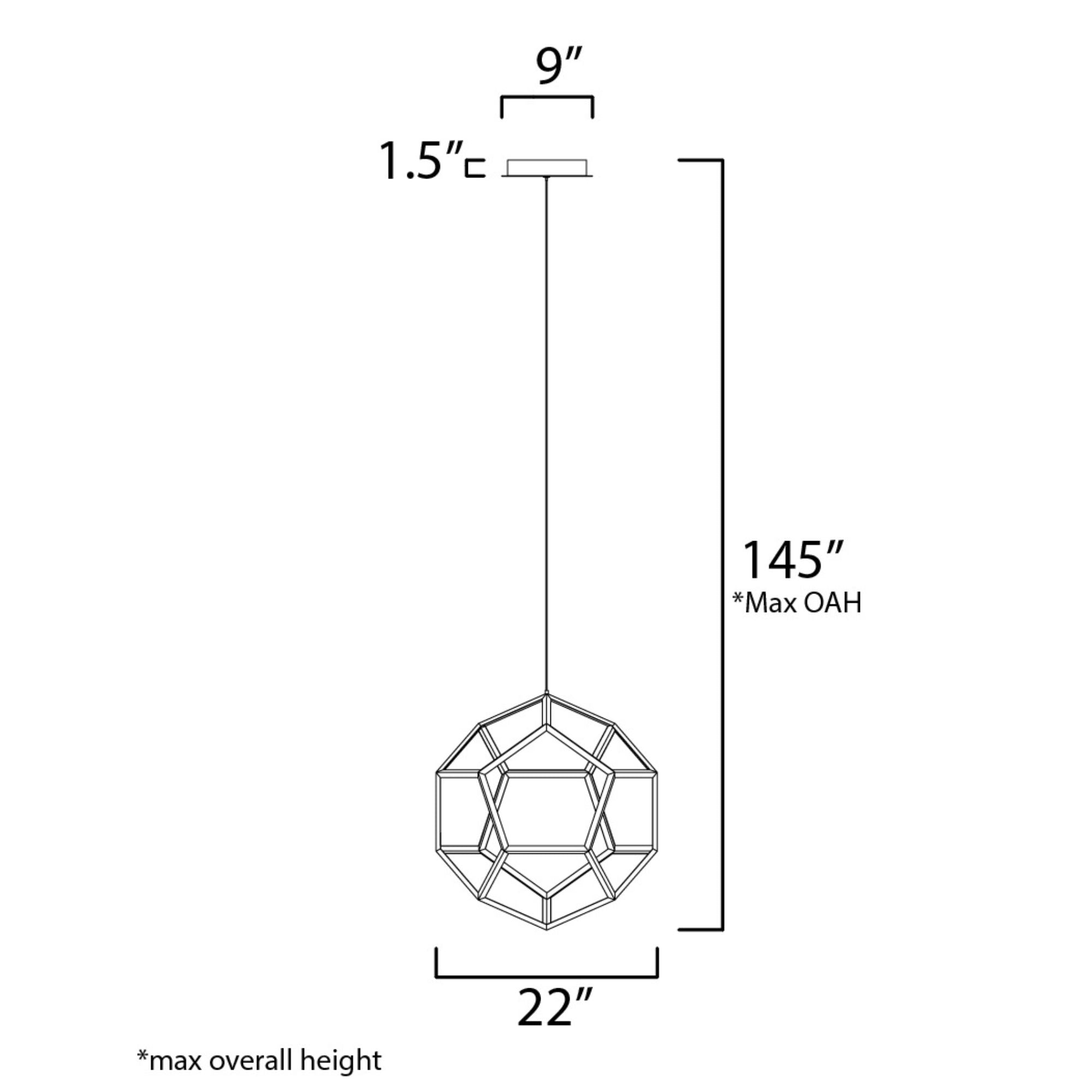 Penta 22" Medium LED Pendant, Black Finish