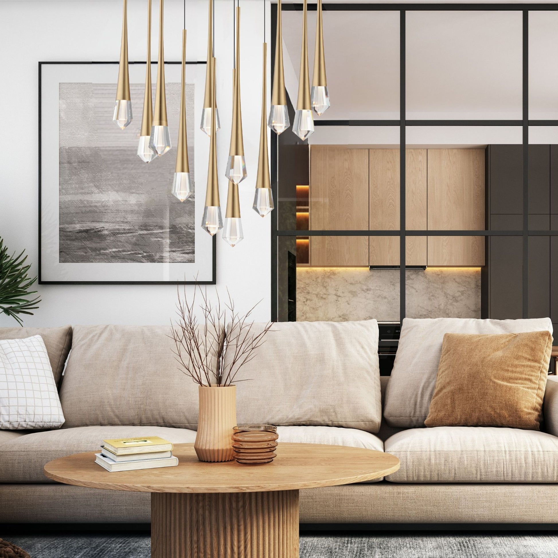 ET2 Lighting - Pierce 25" 12-Light LED Pendant, Gold Finish | Bees Lighting