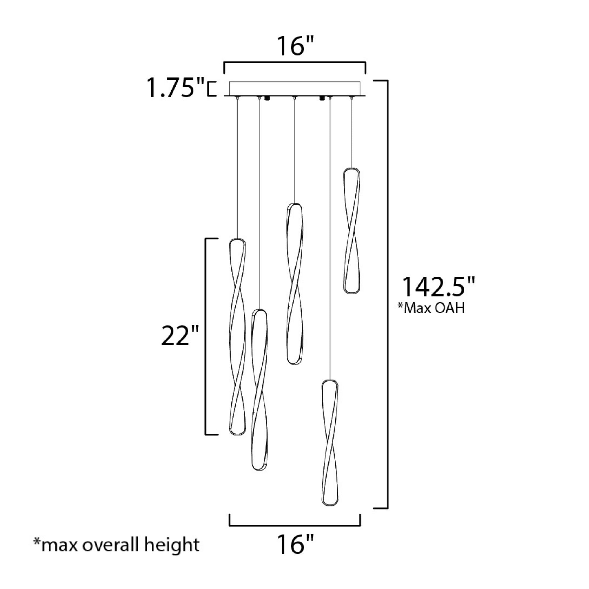 ET2 Lighting - Pirouette 16" 5-Light LED Pendant, Black Finish | Bees Lighting