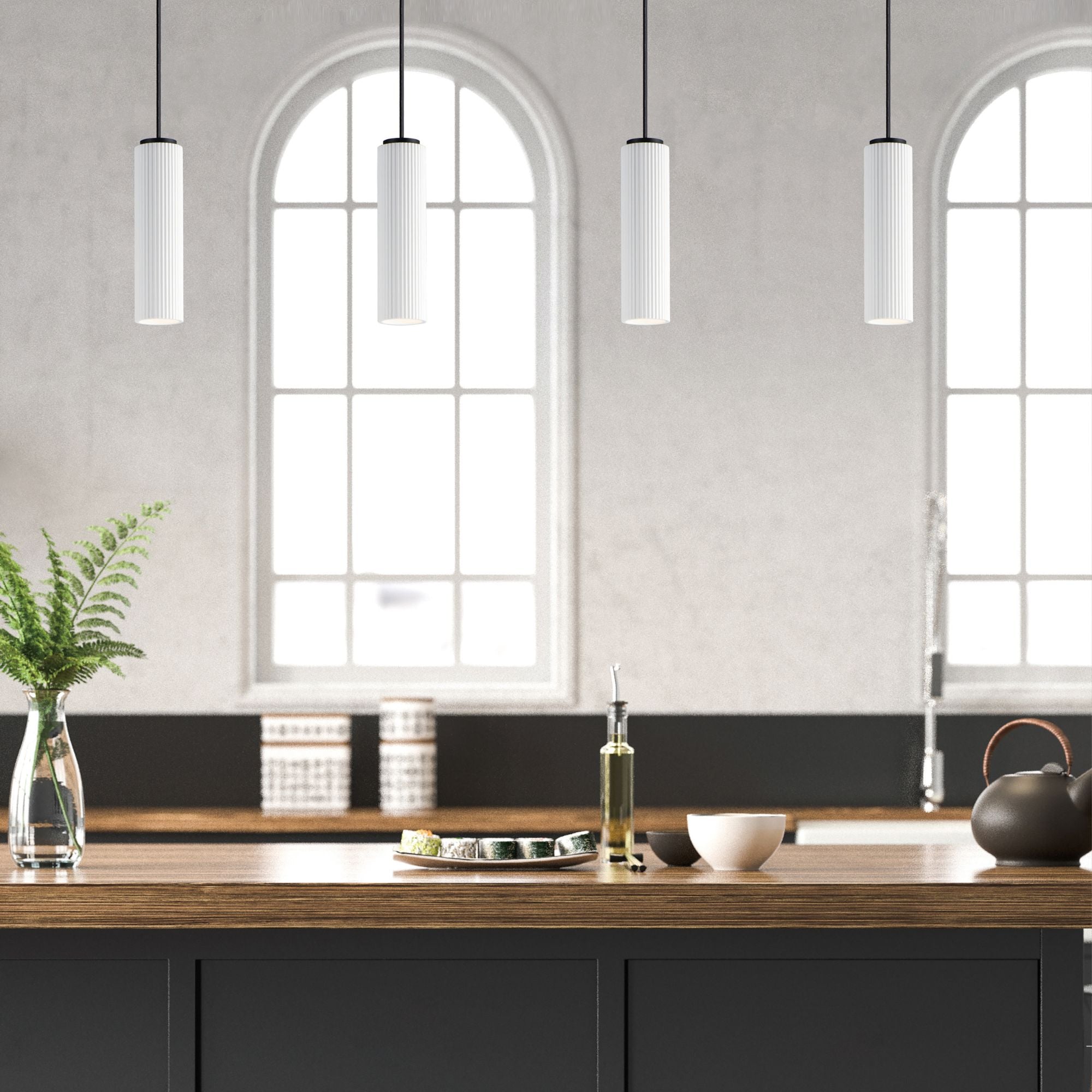 Pleat LED Mini Plaster Pendant, Black & White Finish