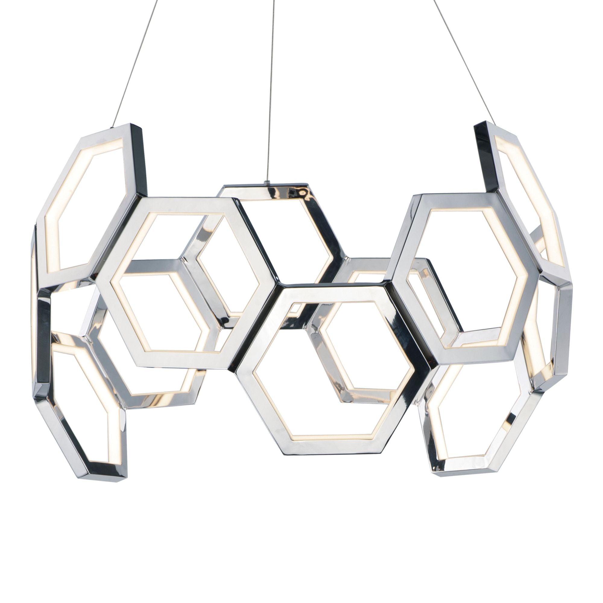 Polygon 30" Hexagonal LED Pendant, Polished Chrome Finish