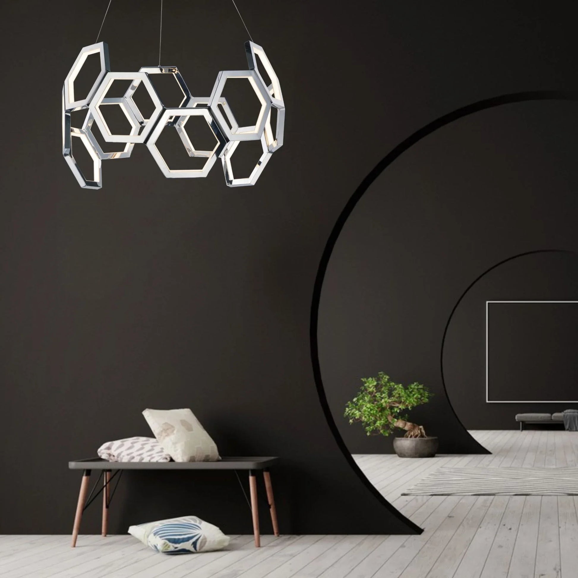 ET2 Lighting - Polygon 30" Hexagonal LED Pendant, Polished Chrome Finish | Bees Lighting
