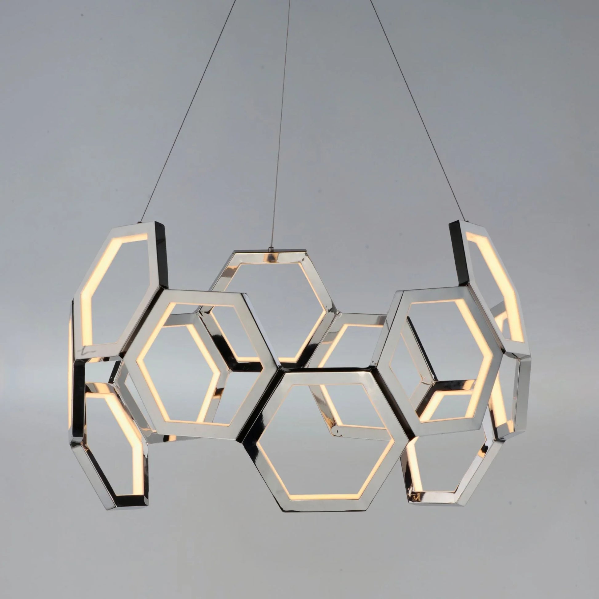 ET2 Lighting - Polygon 30" Hexagonal LED Pendant, Polished Chrome Finish | Bees Lighting