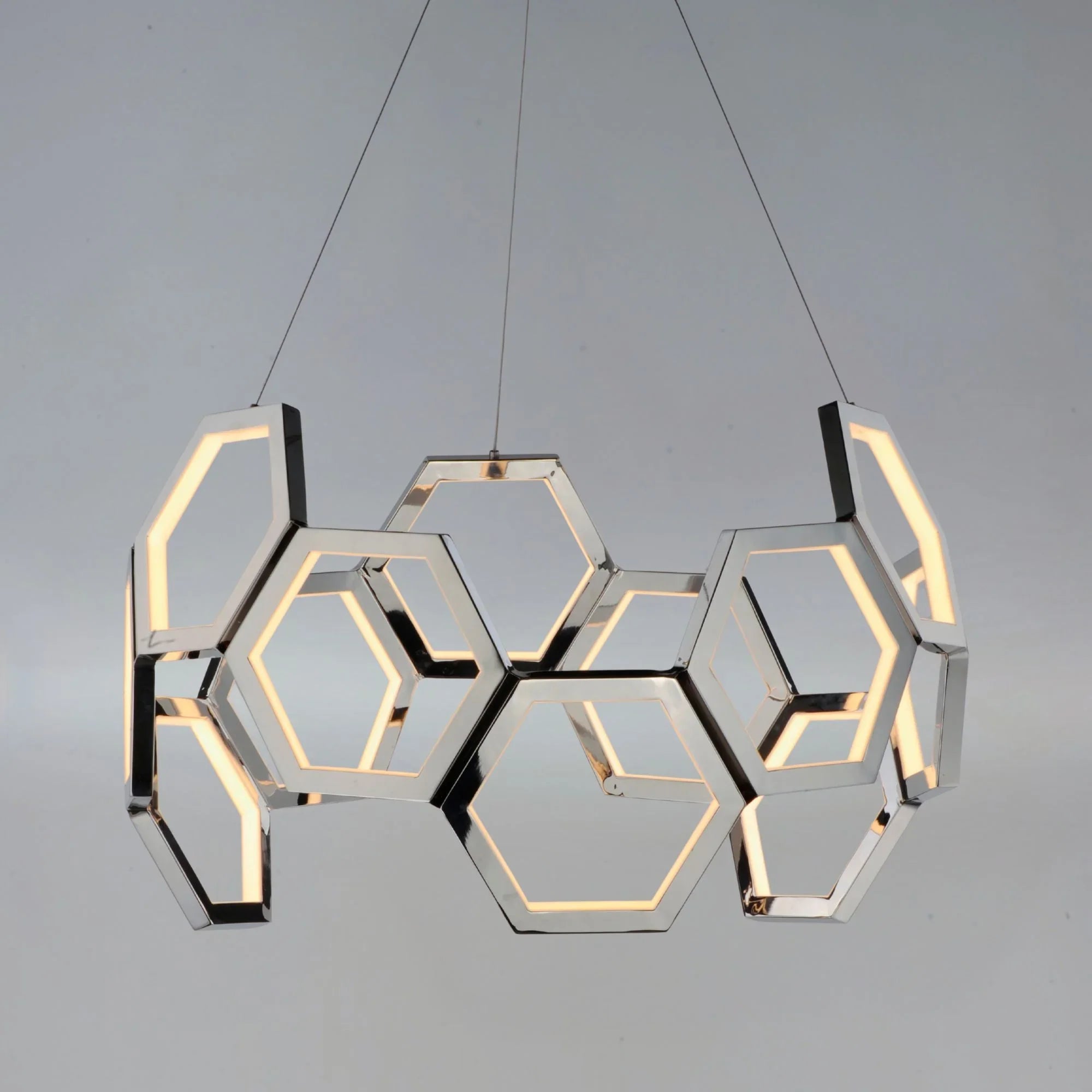 ET2 Lighting - Polygon 30" Hexagonal LED Pendant, Polished Chrome Finish | Bees Lighting