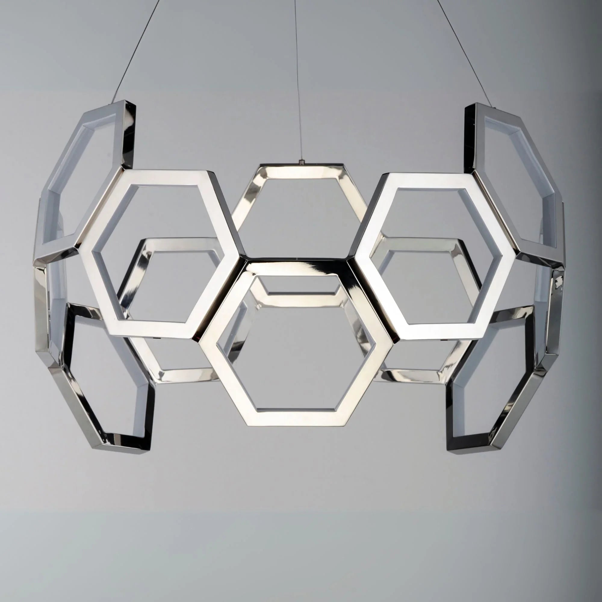 ET2 Lighting - Polygon 30" Hexagonal LED Pendant, Polished Chrome Finish | Bees Lighting