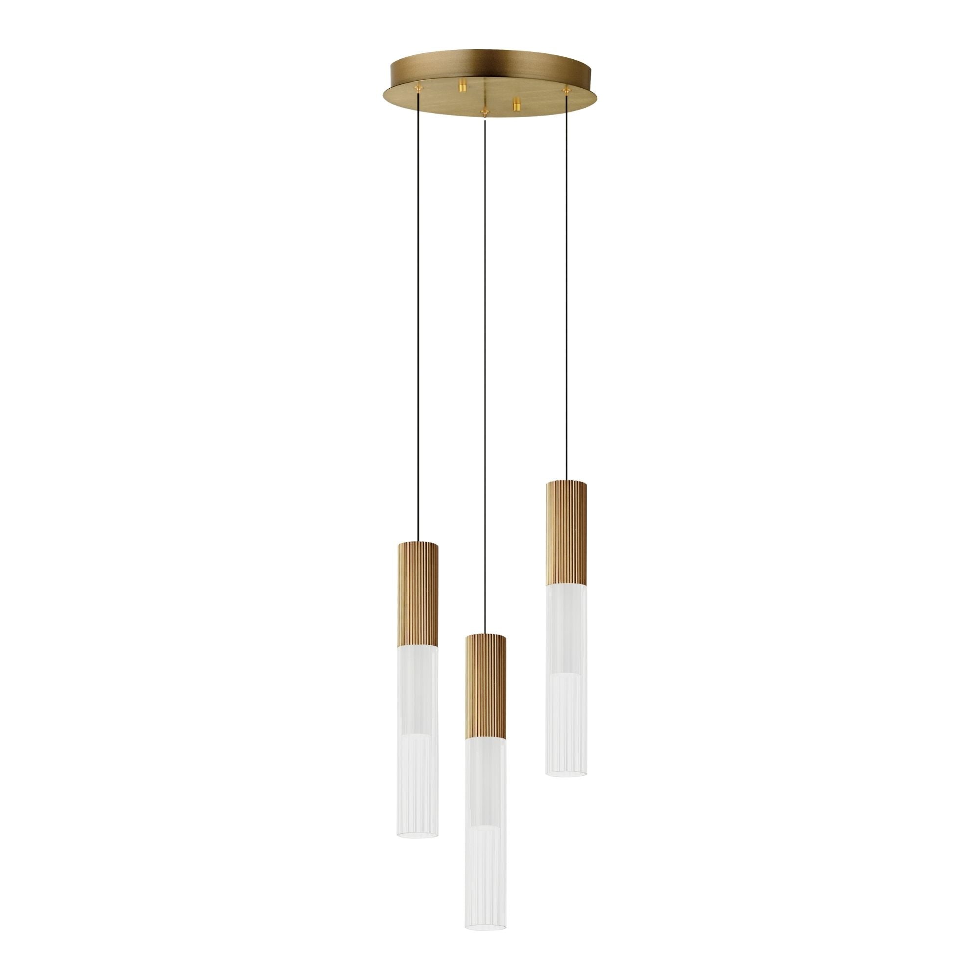 Reeds 12" 3-Light LED Pendant, Gold Finish