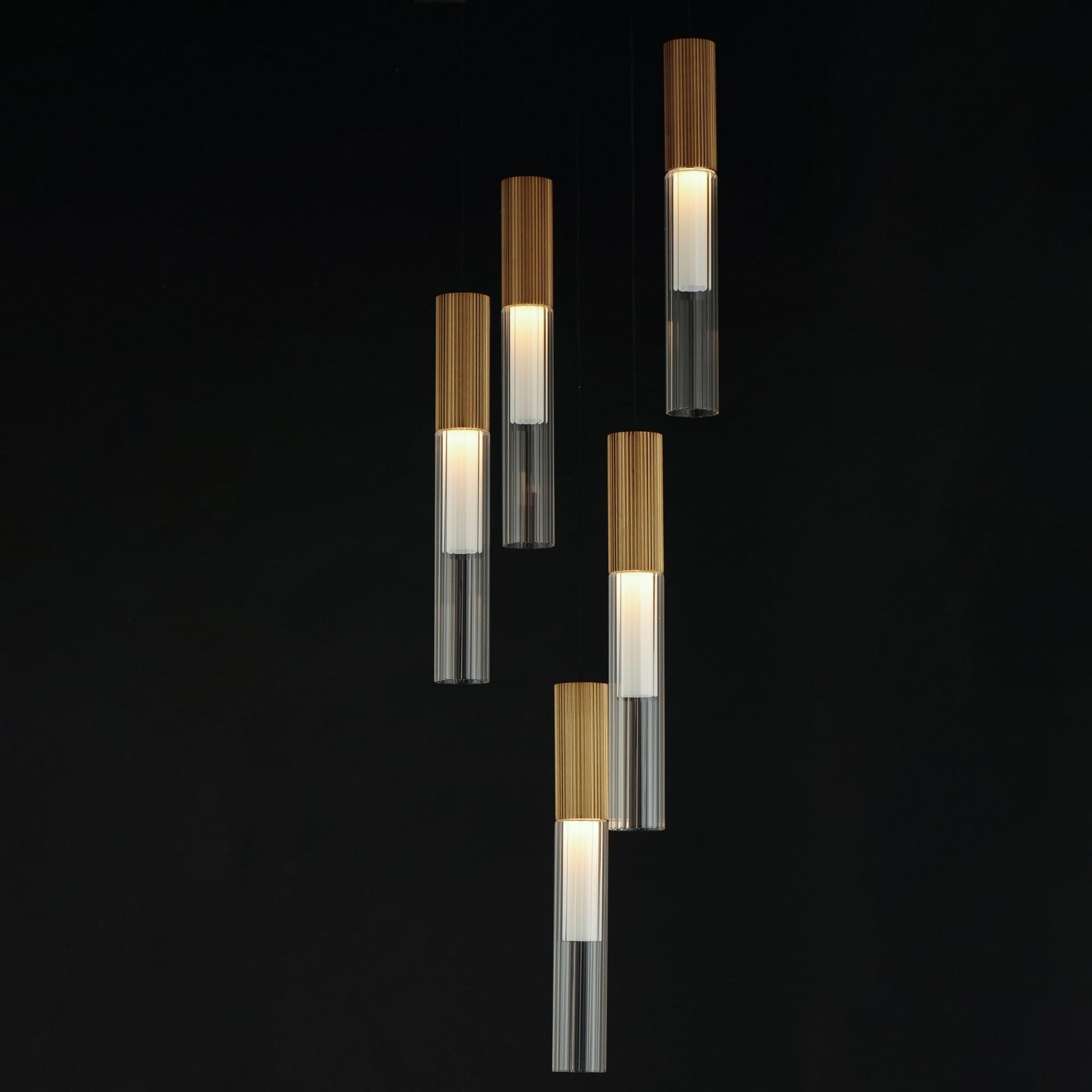 ET2 Lighting - Reeds 14" 5-Light LED Pendant, Gold Finish | Bees Lighting