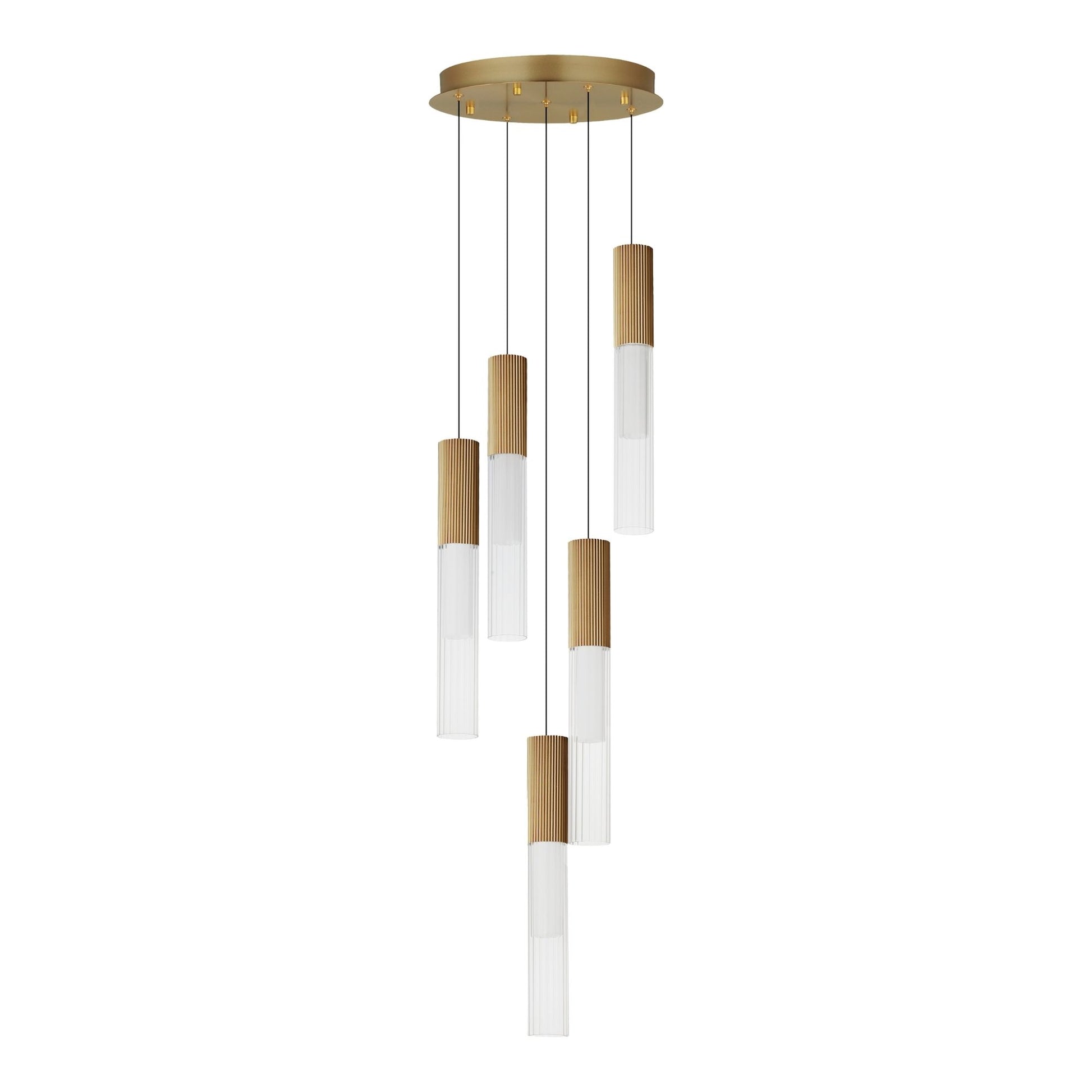 ET2 Lighting - Reeds 14" 5-Light LED Pendant, Gold Finish | Bees Lighting