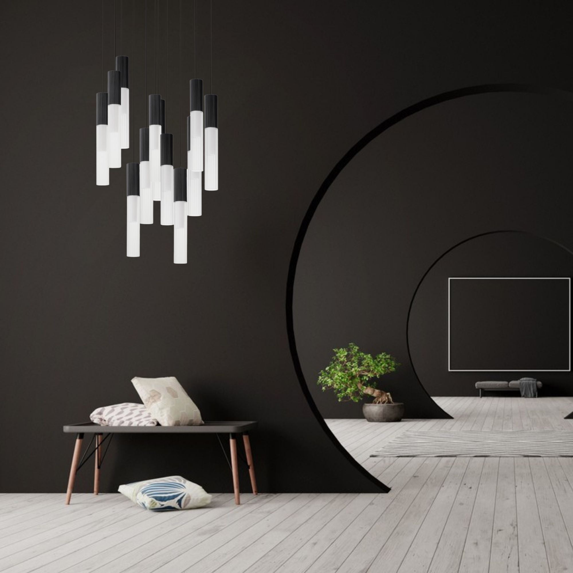 Reeds 21" 12-Light LED Pendant, Black Finish