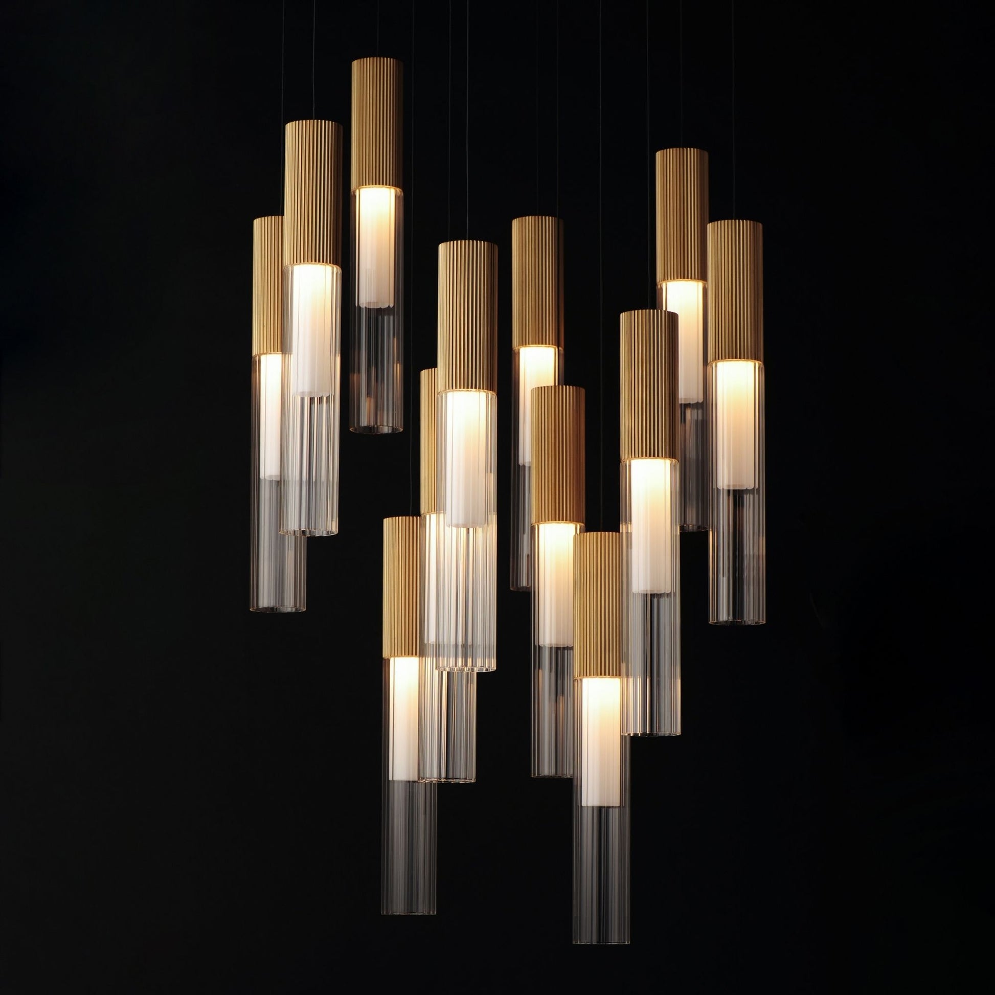 ET2 Lighting - Reeds 21" 12-Light LED Pendant, Gold Finish | Bees Lighting