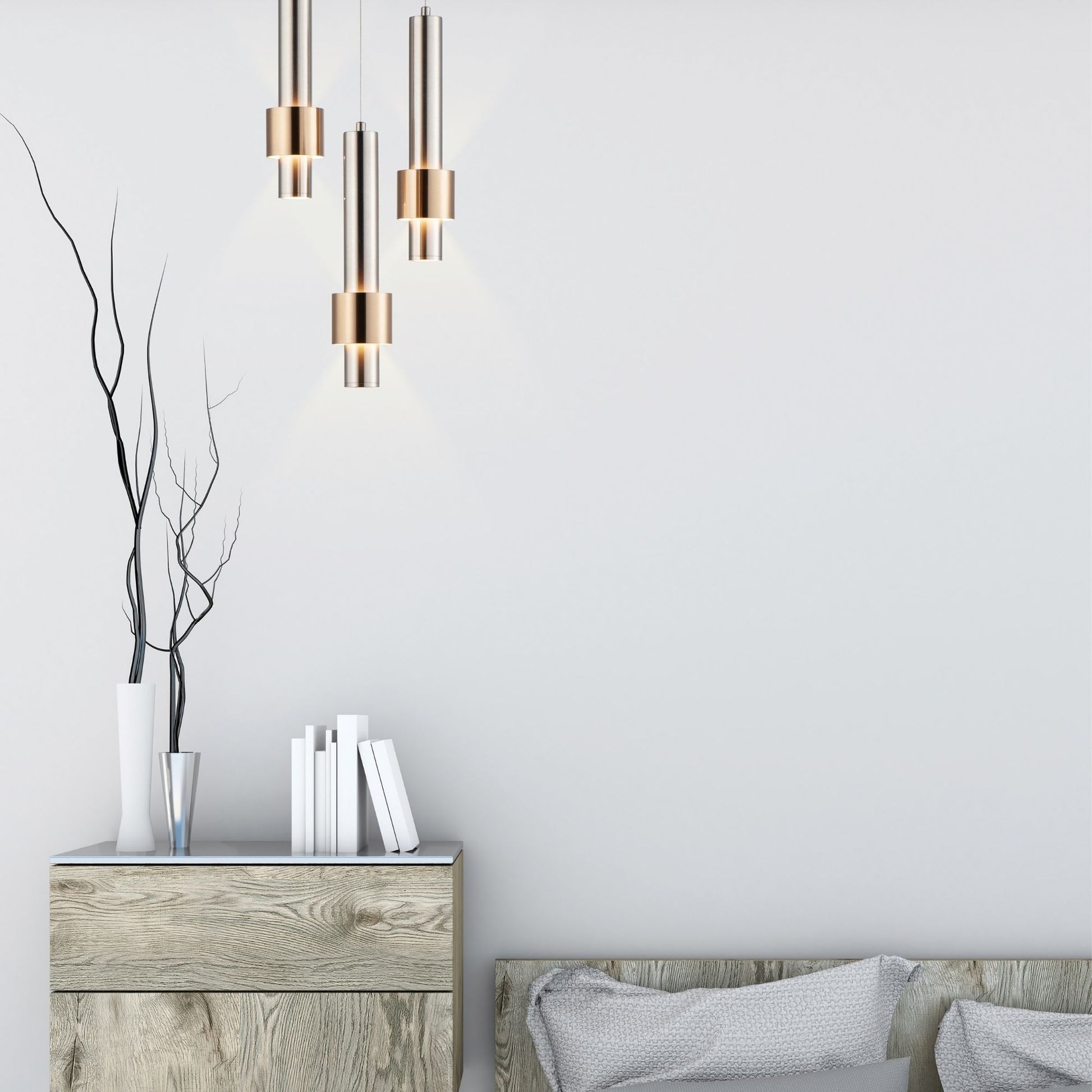 ET2 Lighting - Reveal 11" 3-Light LED Pendant, Satin Nickel & Satin Brass Finish | Bees Lighting